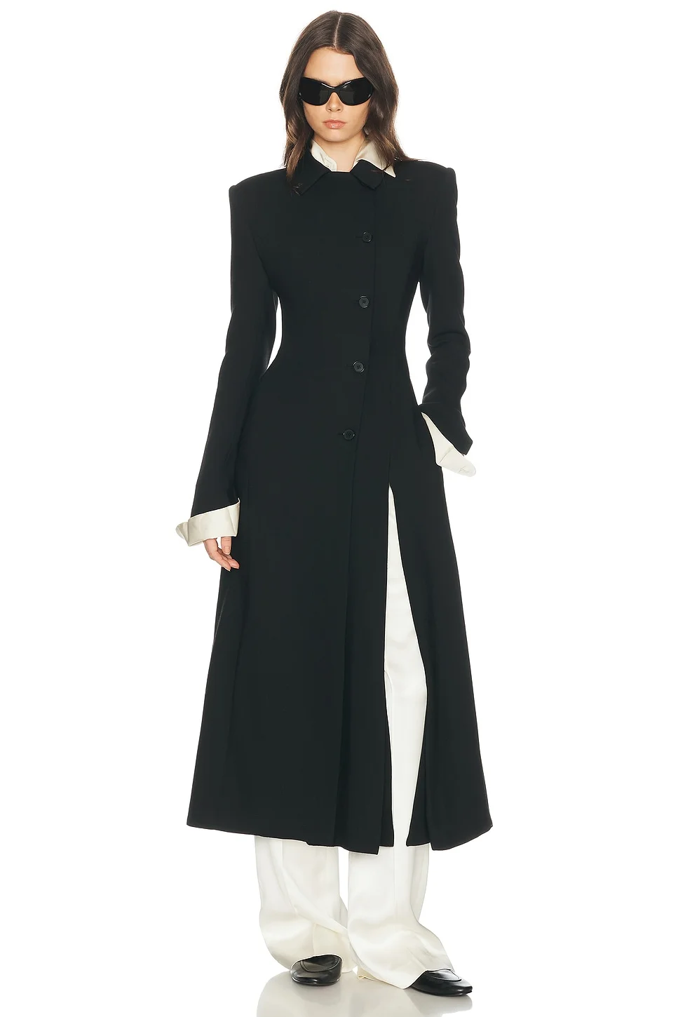 Wool Blend Asymmetrical Suiting Jacket With Slits - 1