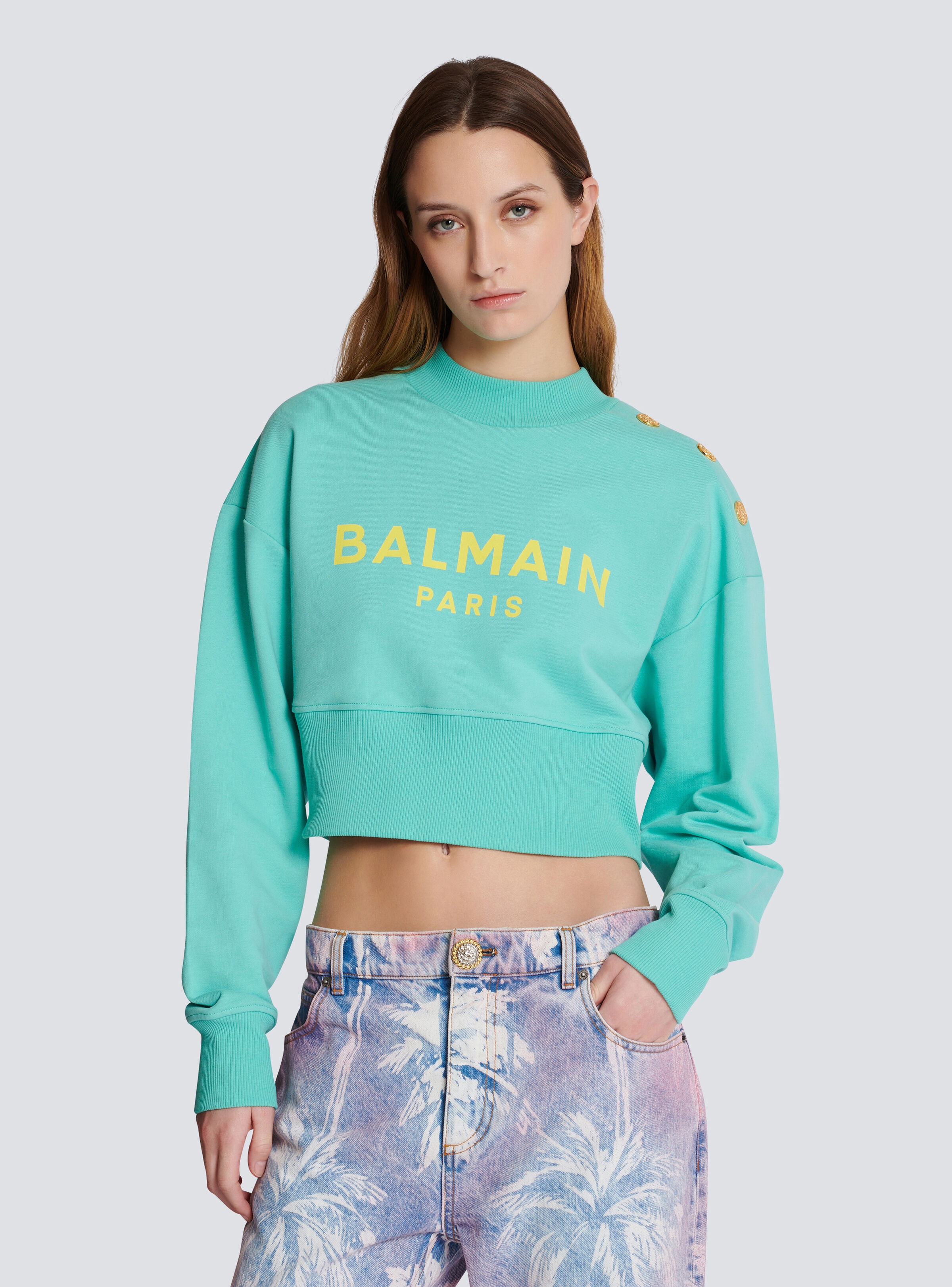 Cropped sweatshirt with Balmain Paris print - 6