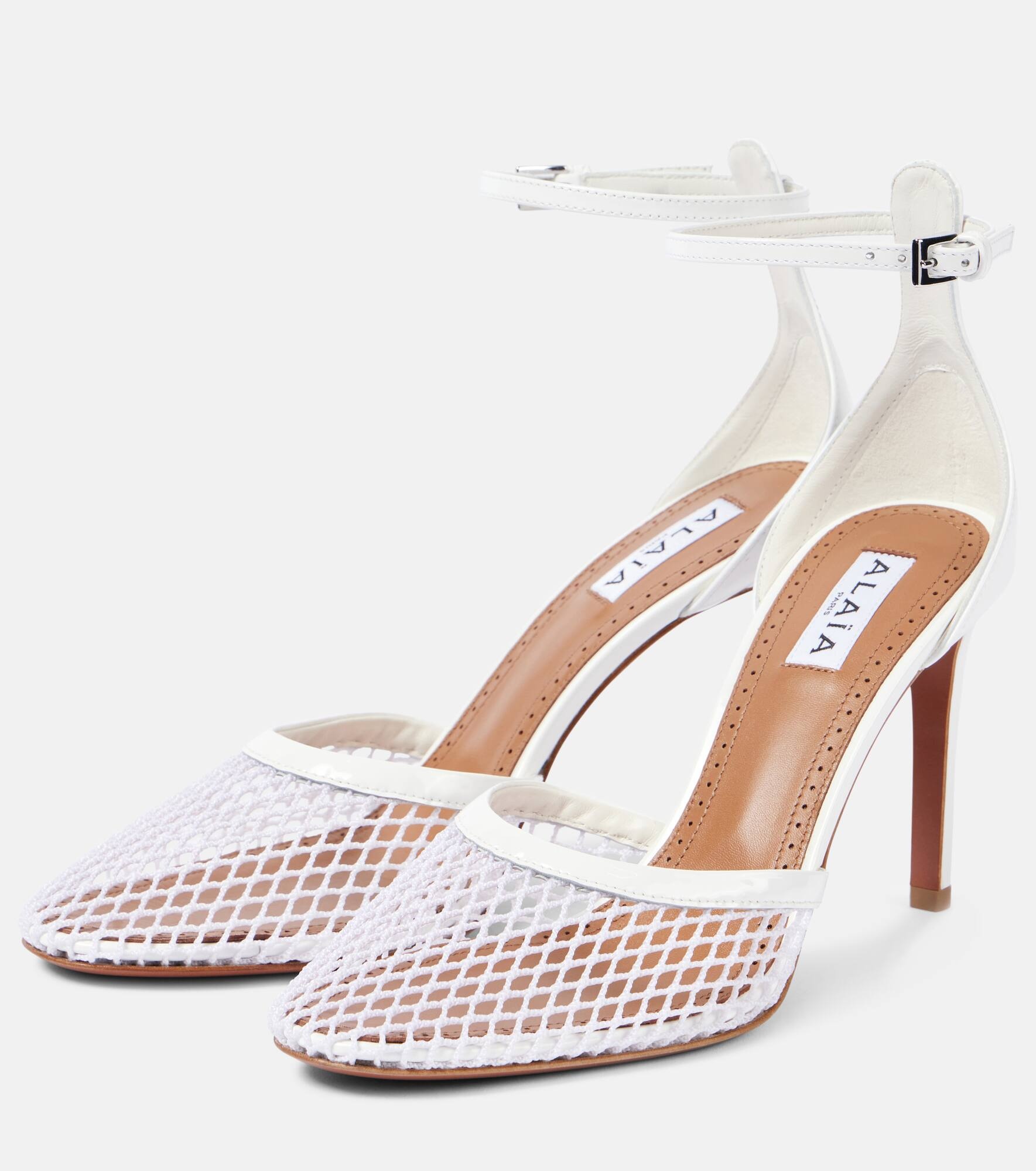 Leather-trimmed mesh pumps - 4