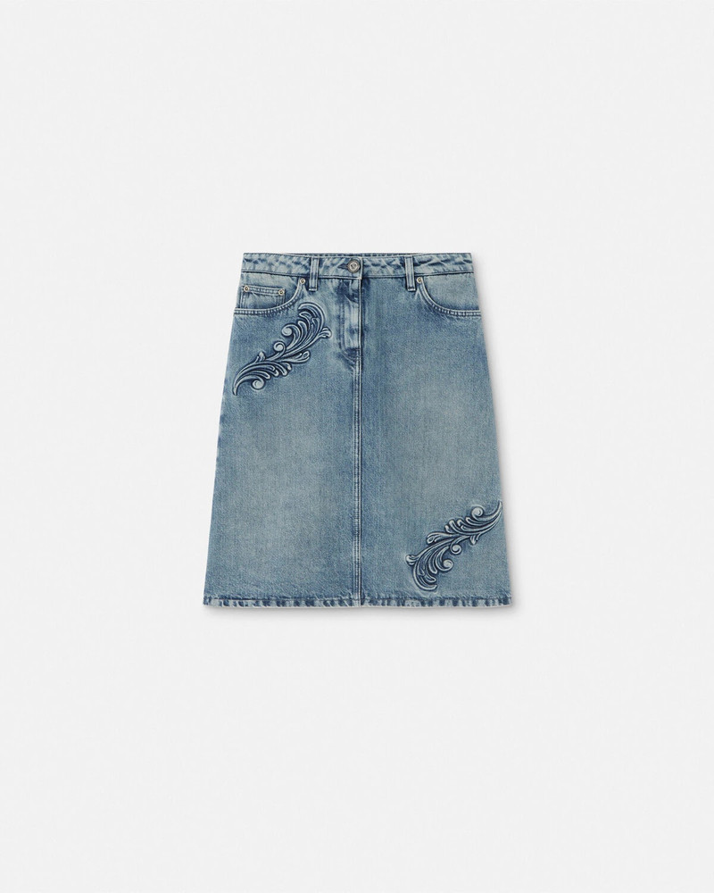 Barocco Denim A-Line Midi Skirt 1