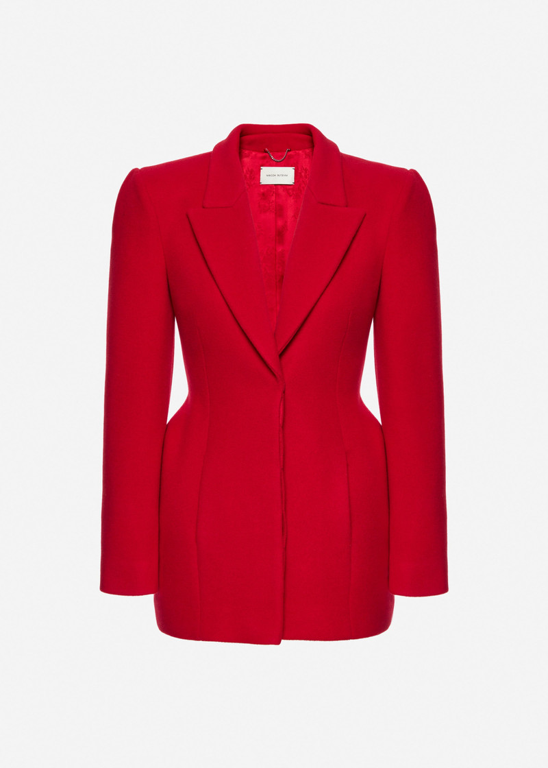Sculpted wool hourglass blazer in red 1