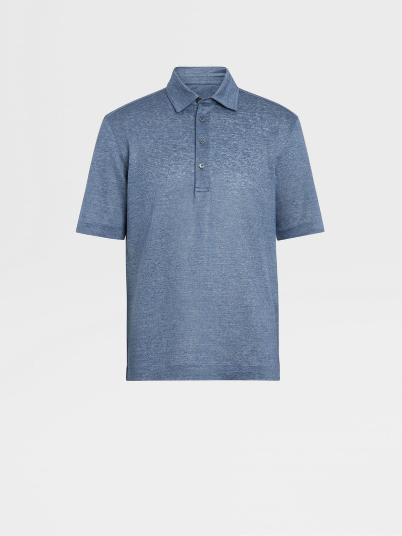 AVIO BLUE LINEN POLO SHIRT 1