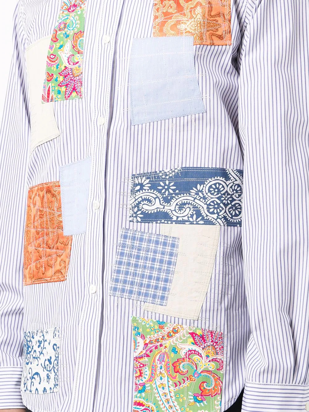 button-down patchwork cotton shirt - 5