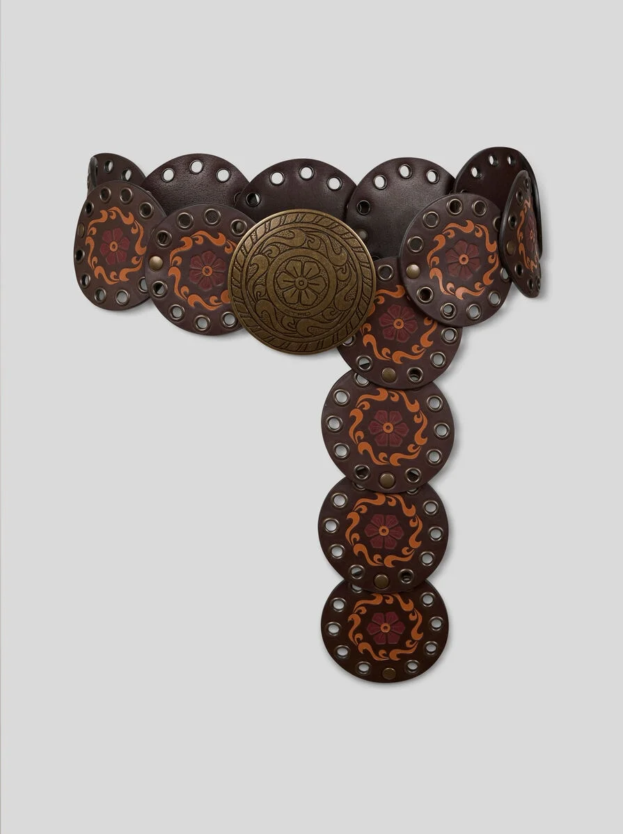 LEATHER BELT WITH PRINT AND STUDS - 1