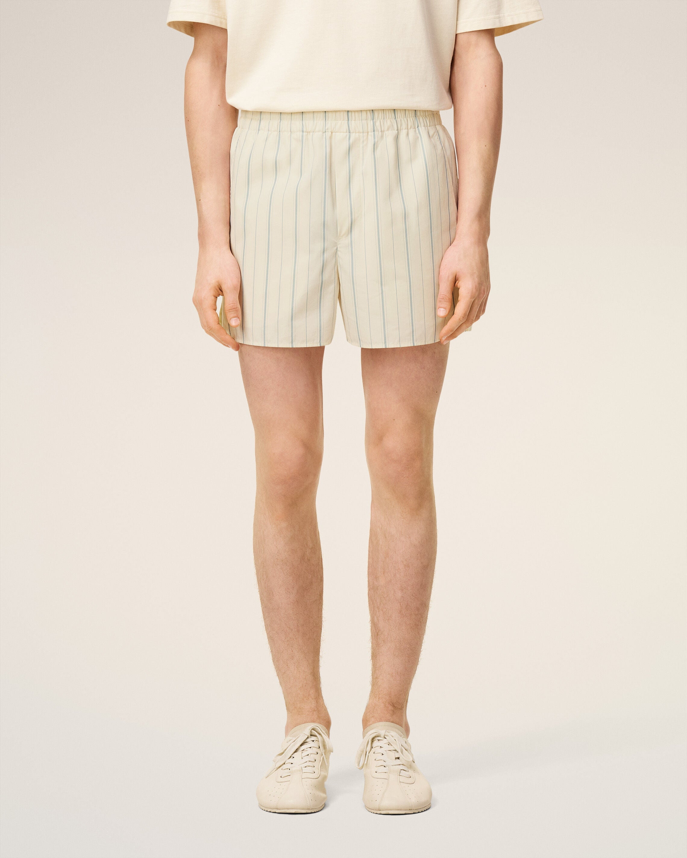 BEIGE COTTON STRIPED SHORT - 3