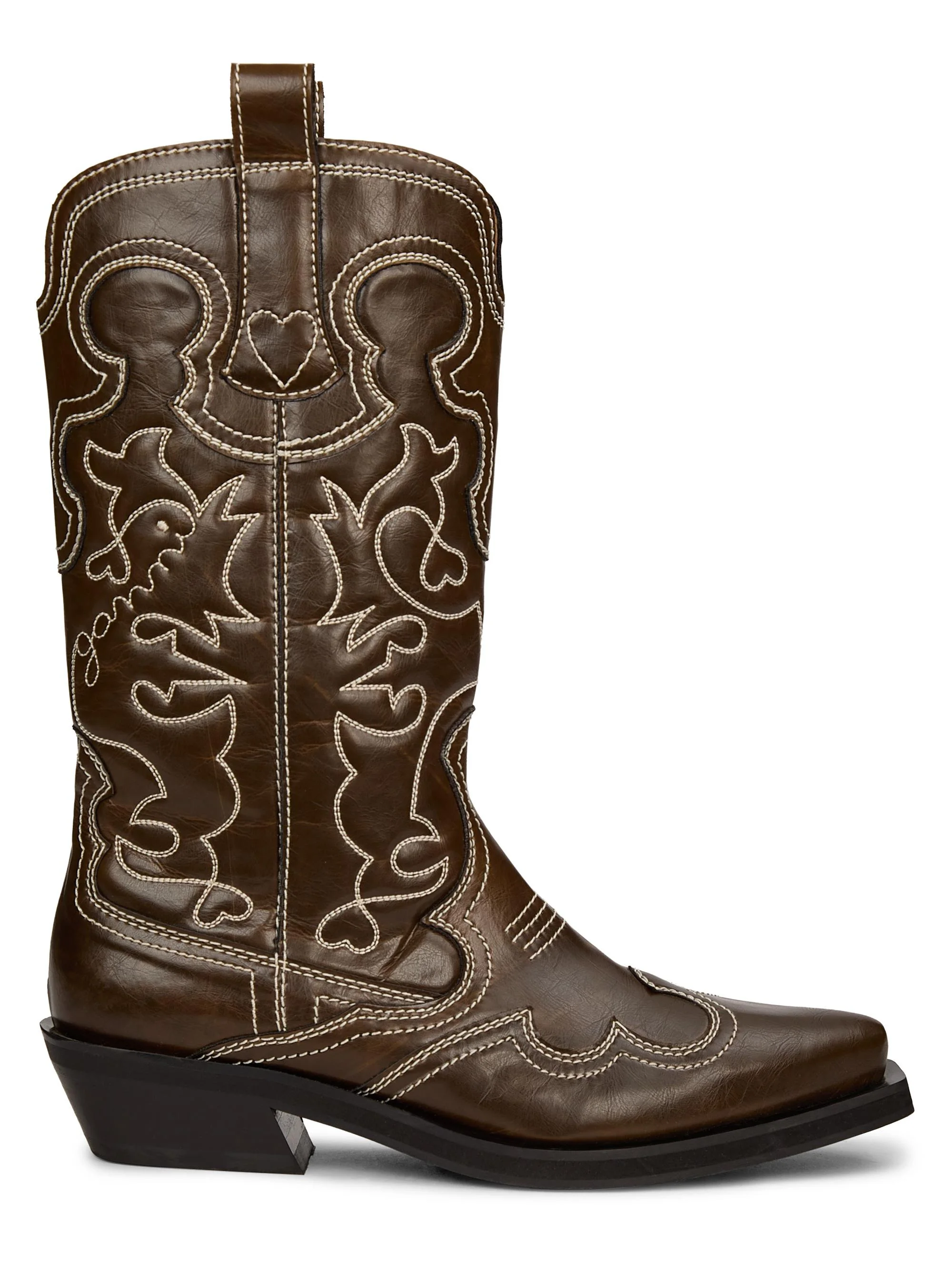 Women's 40MM Embroidered Faux-Leather Mid-Shaft Boots - Dark Olive Egret - 1