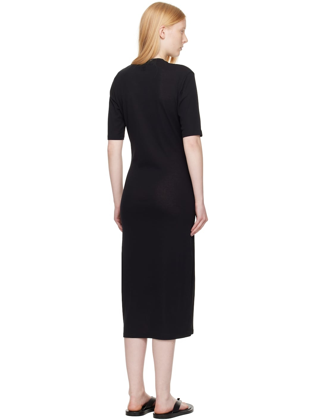 Black Cotton Short Sleeve Maxi Dress - 3