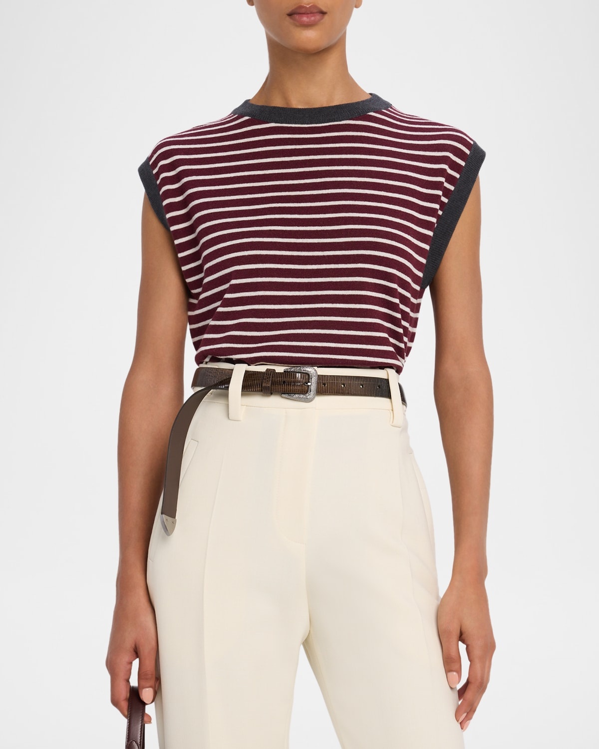 Striped Wool-Cashmere Knit Sleeveless Sweater - 4