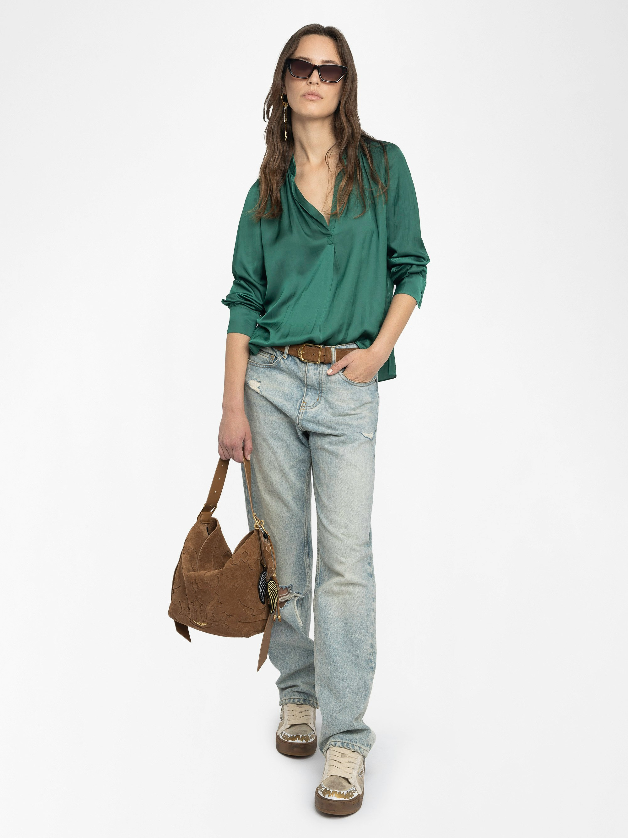Tink Emerald Green Satin Blouse - 4