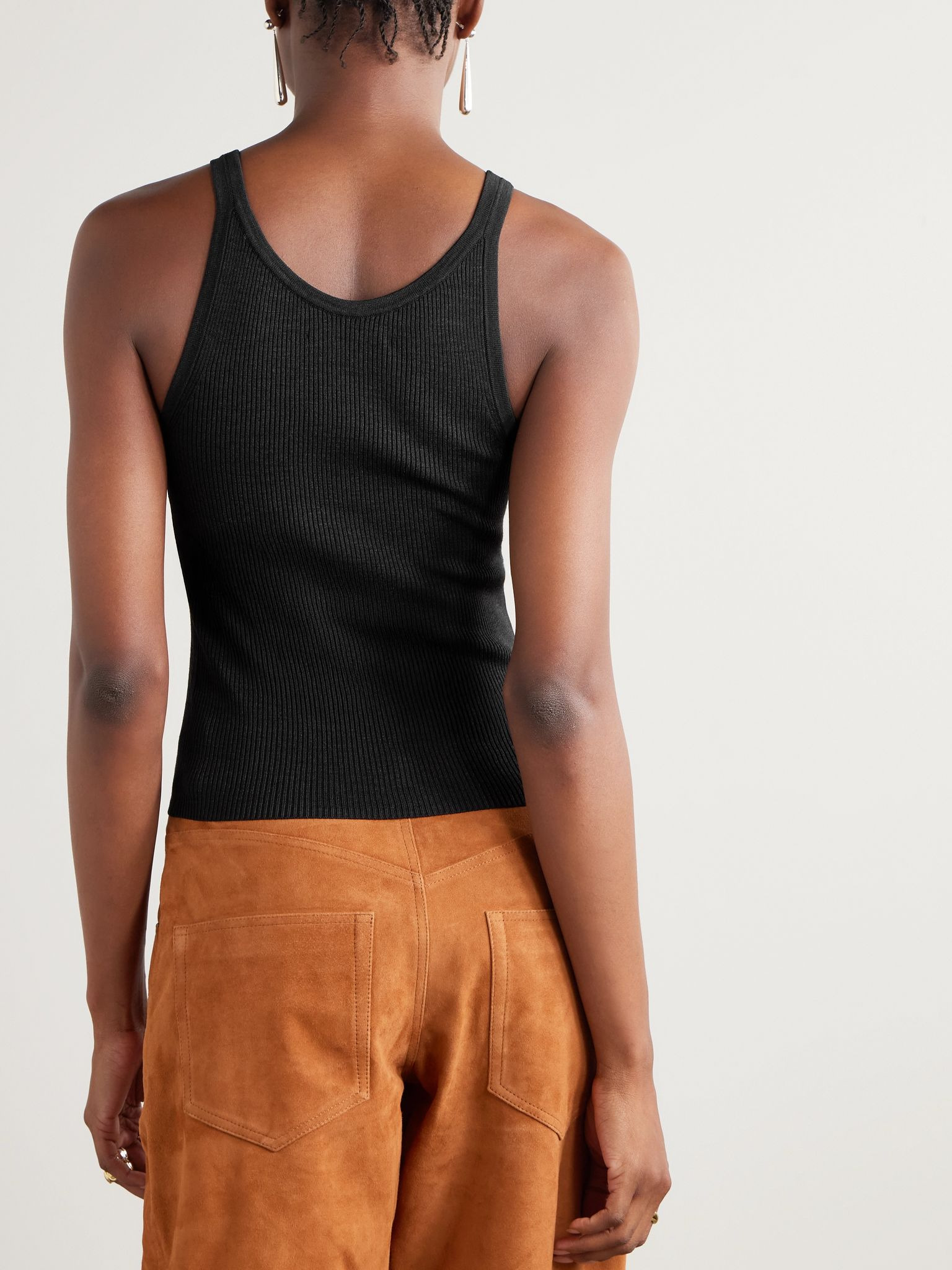 Selah ribbed silk-jersey tank Black - 4