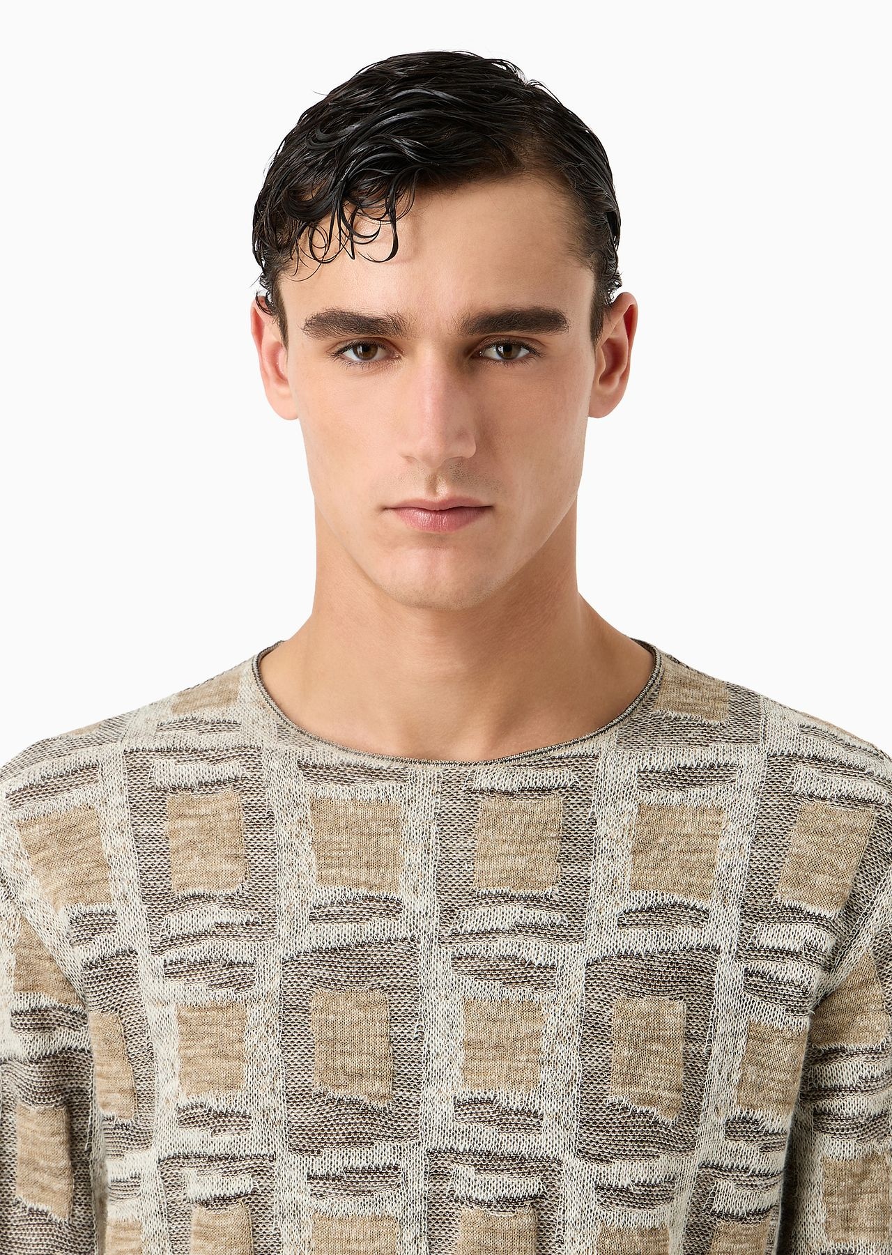 Jacquard linen and virgin-wool blend crew-neck jumper - 5