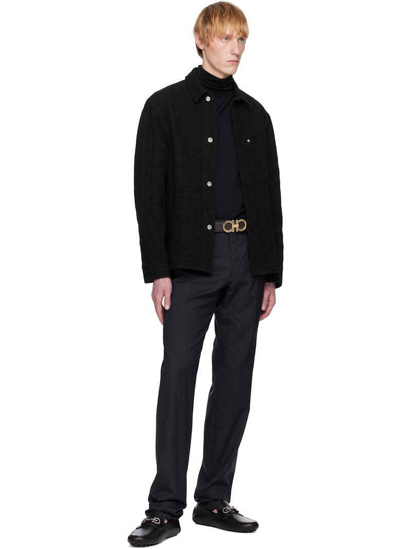 FERRAGAMO Black Gancini Ornament Driver Loafers outlook