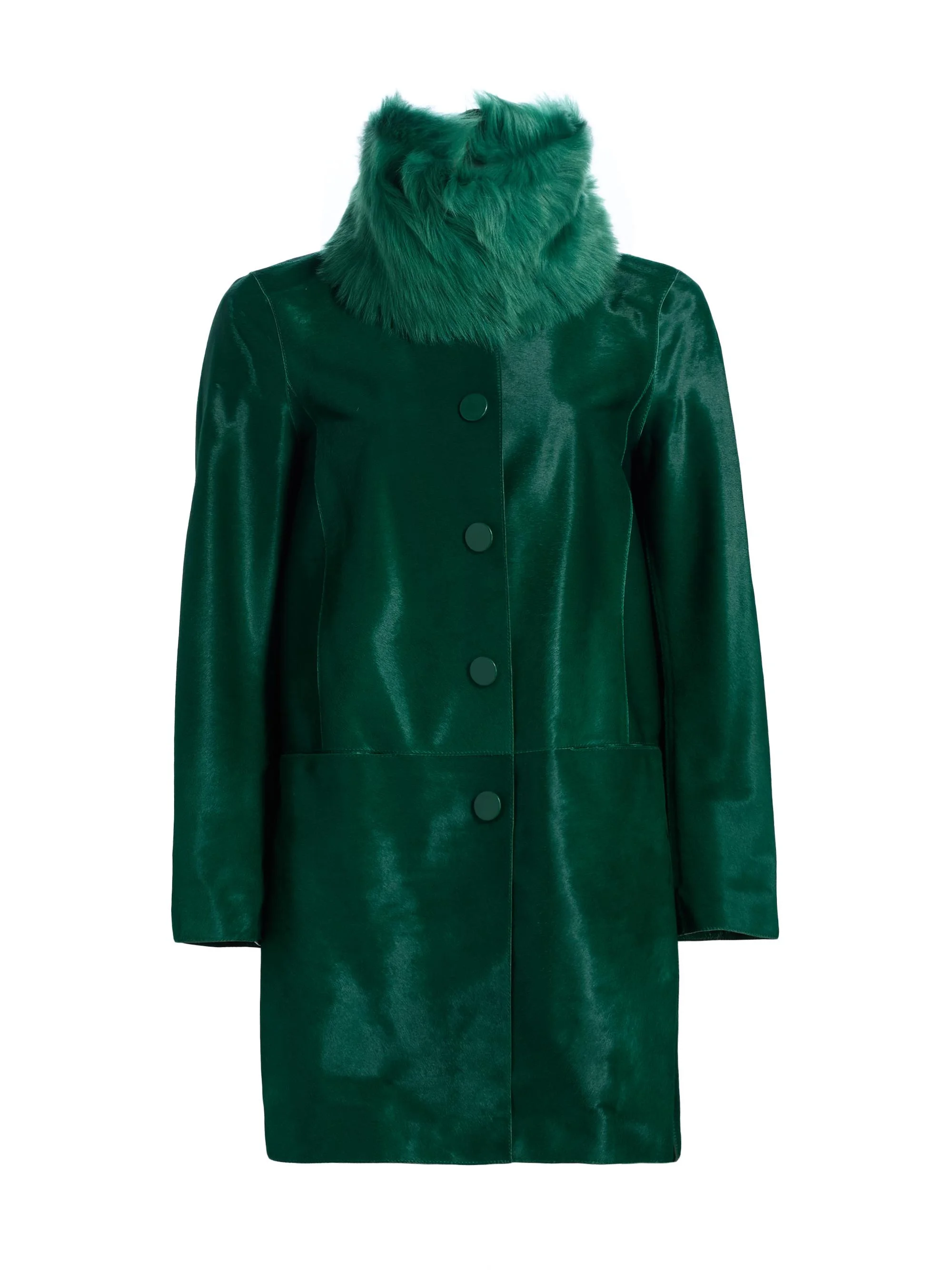 Women's Shearling-Trim Calf Hair Slim-Fit Coat - Green - 1
