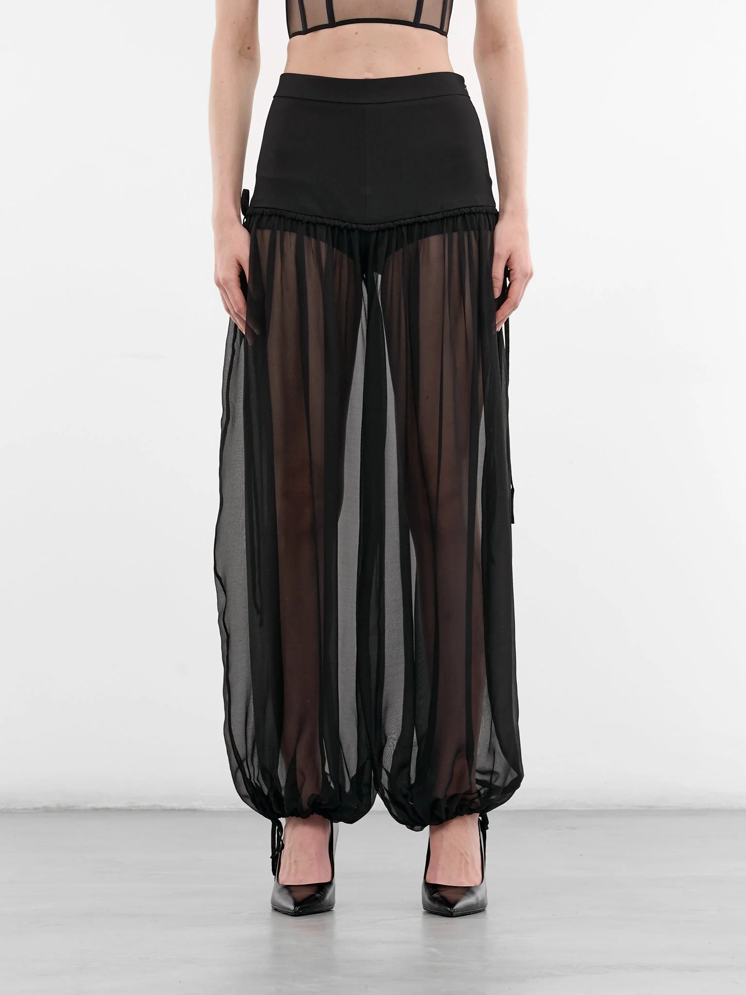 Black Silk & Wool Harem Trousers - 1