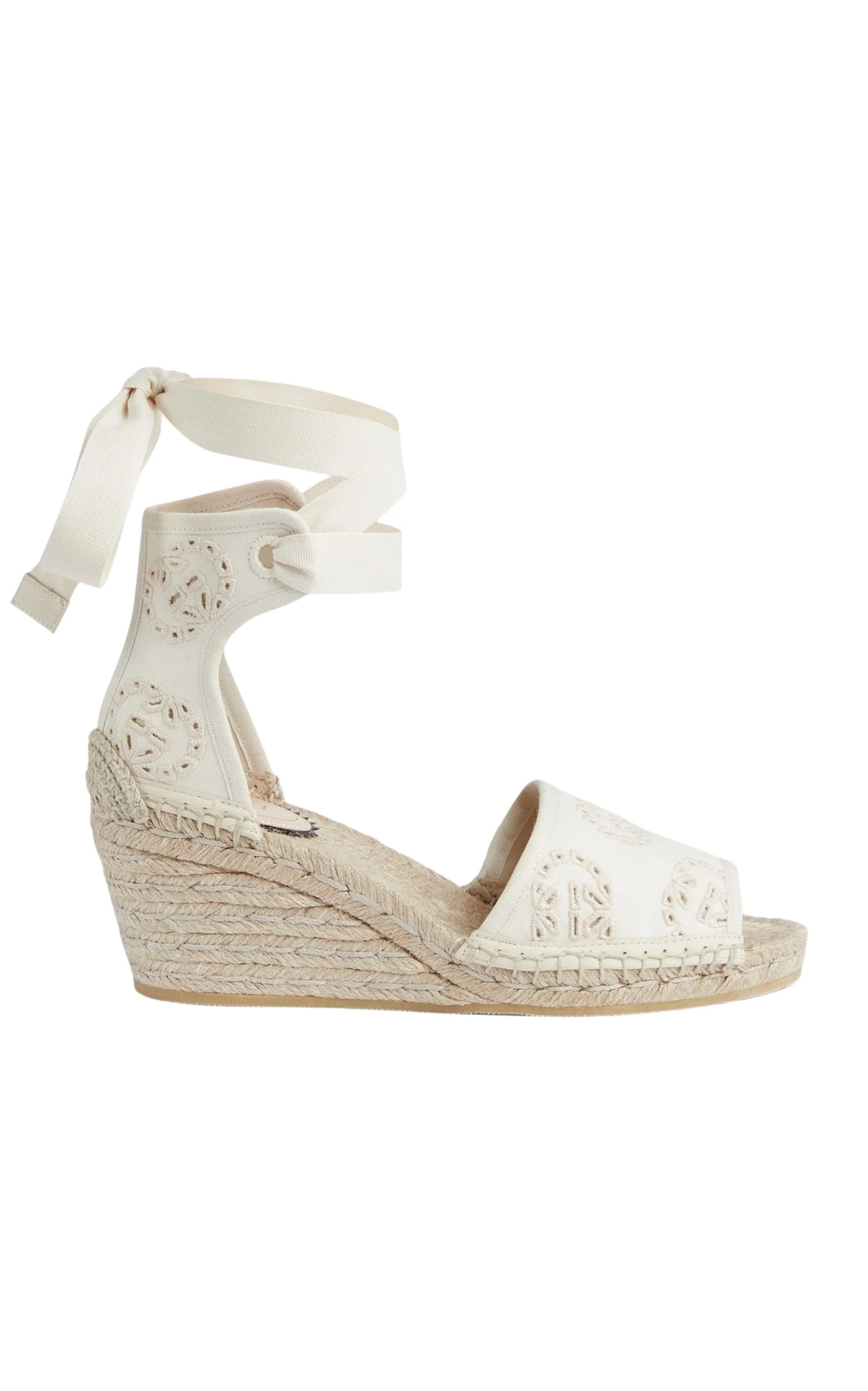 Gucci Interlocking G Platform Espadrilles in Ivory Canvas Ribbon Tie - 1