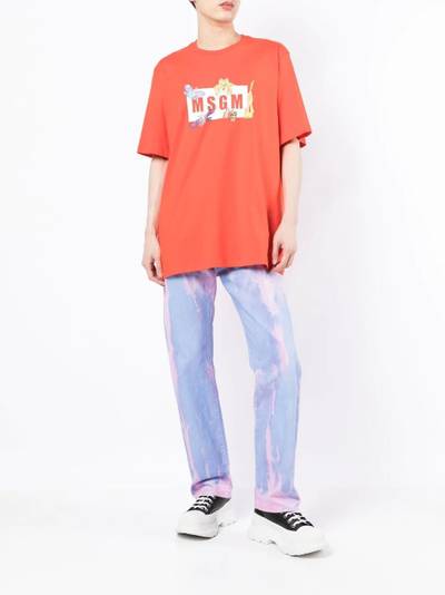 MSGM floral logo-print T-shirt outlook