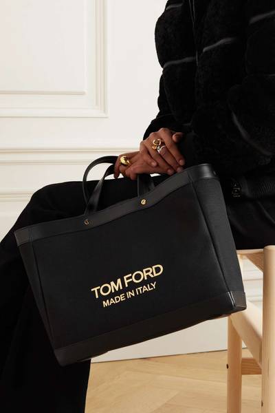 TOM FORD T Screw printed leather-trimmed coated-canvas tote outlook