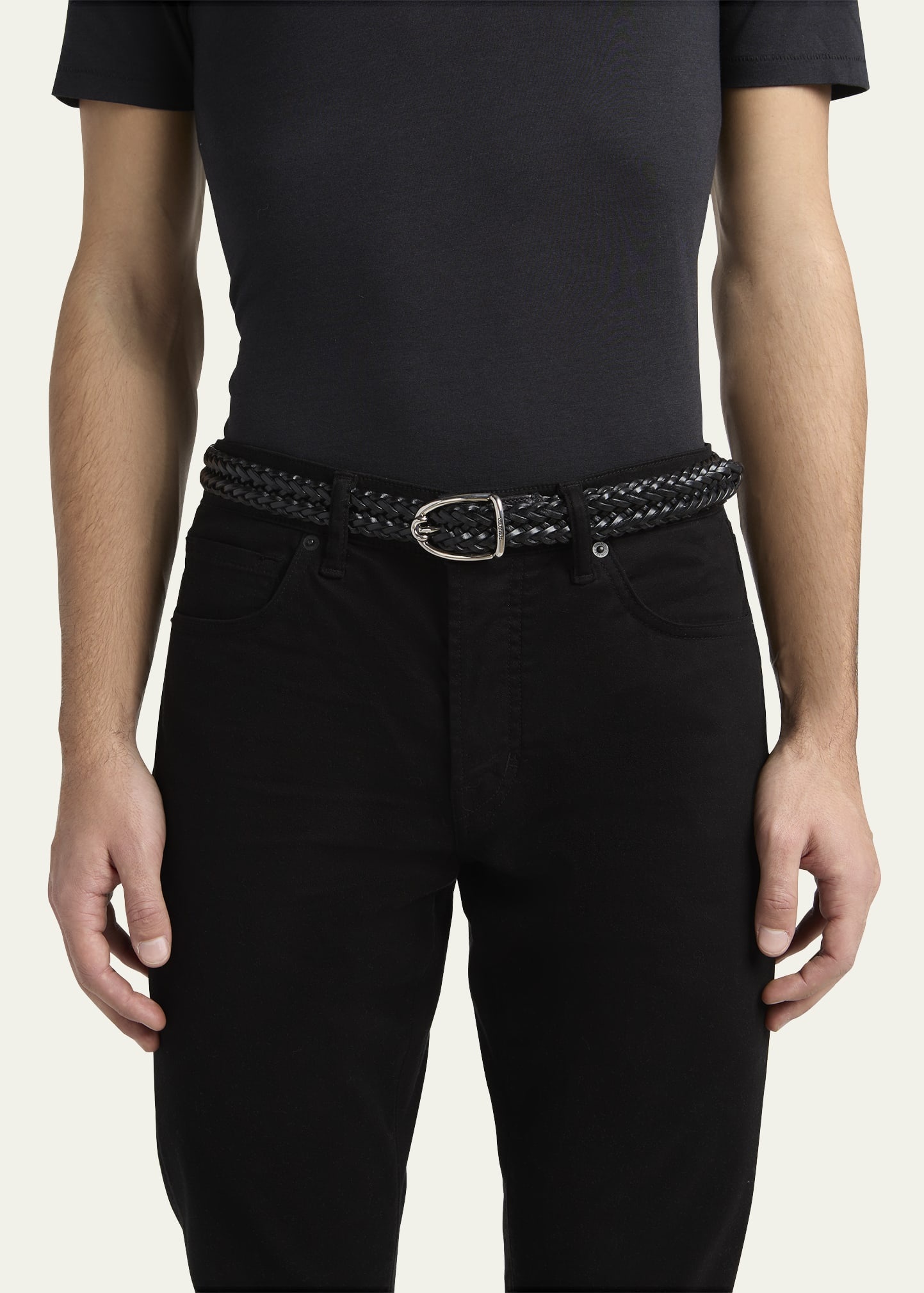 Men's Woven Leather Angled-Buckle Belt - 2