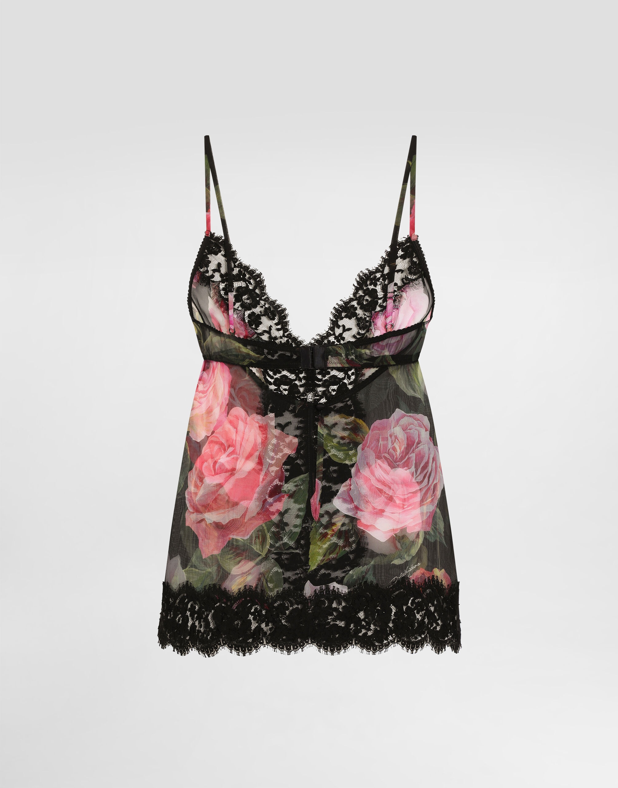 Chiffon and lace lingerie top with rose print - 2