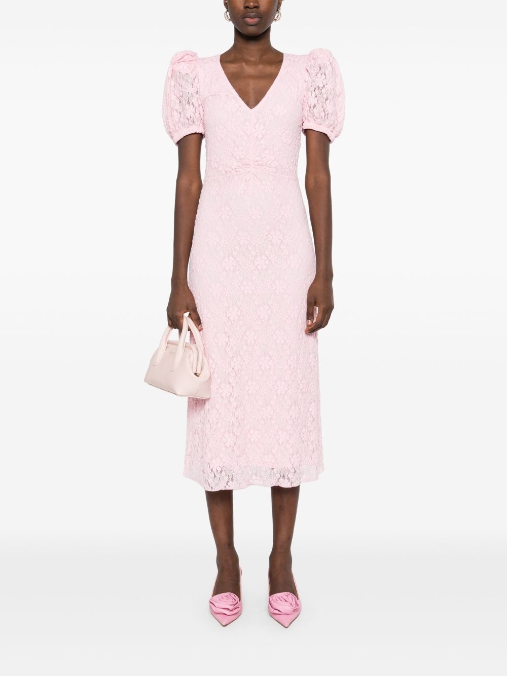 lace puff-sleeve midi dress - 2
