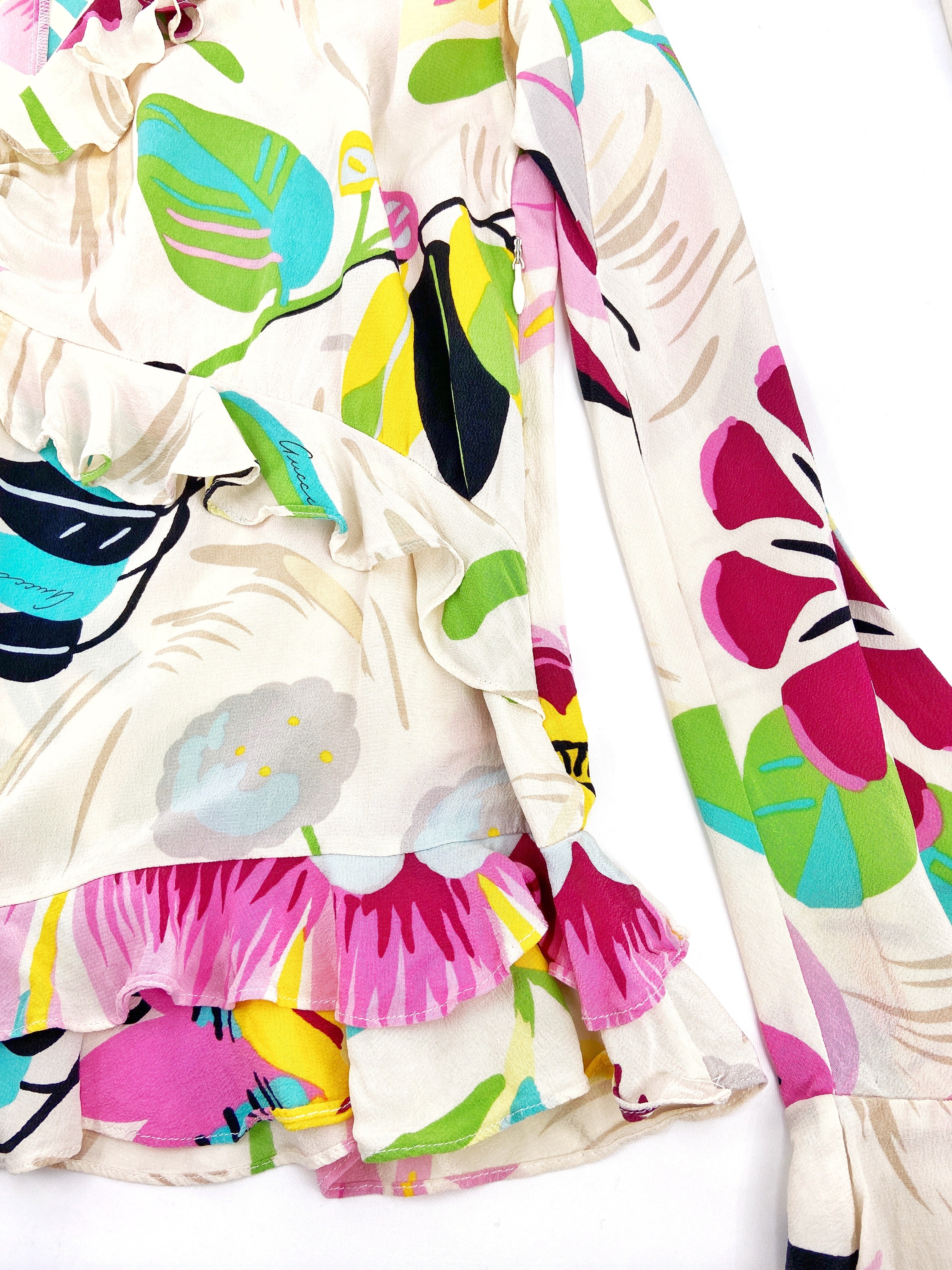 Gucci Spring 1999 Tom Ford Iconic Runway Ivory Floral Silk Ruffle Blouse Top 42 - 13