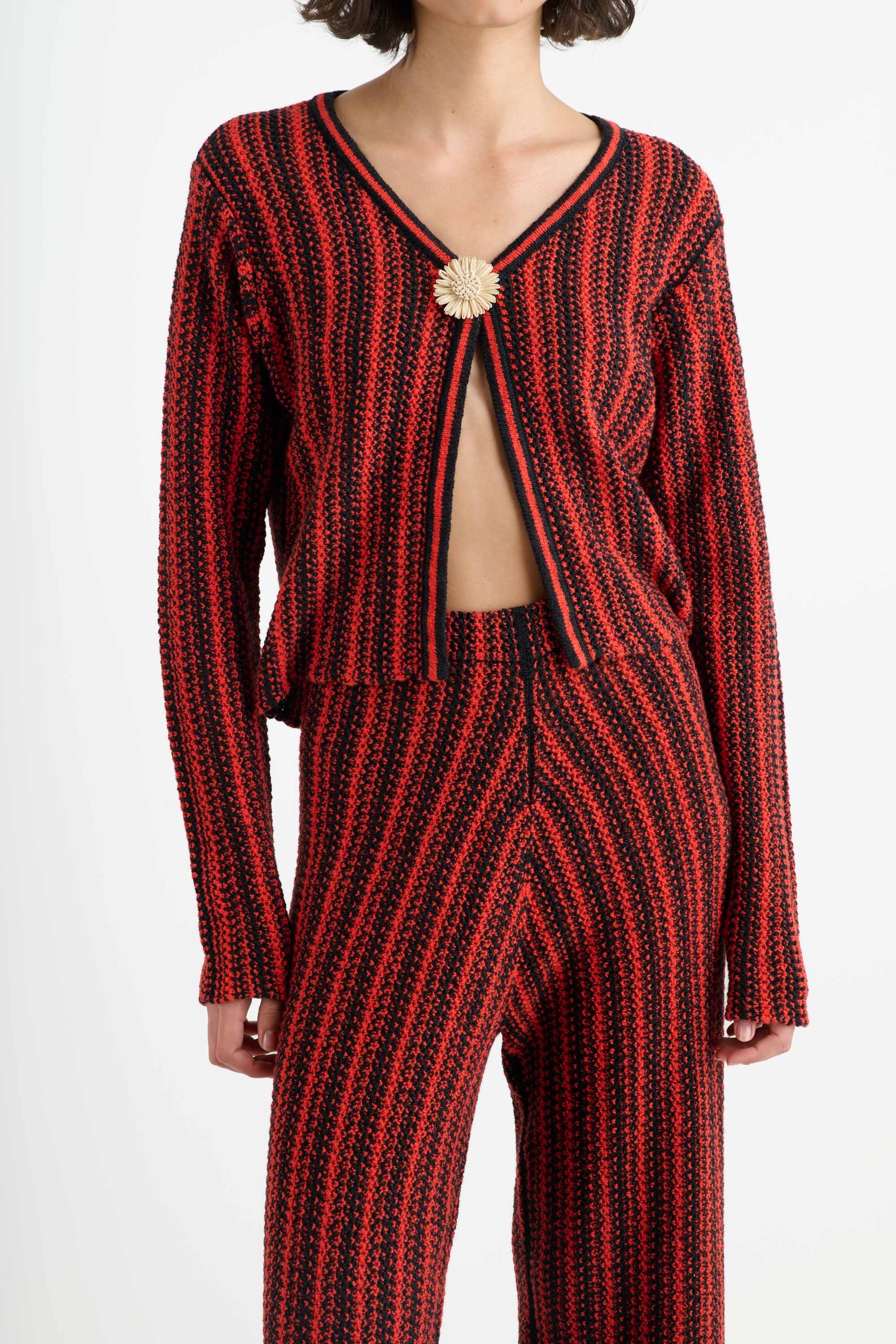 STRIPE FLORAL OPEN CARDIGAN - 3