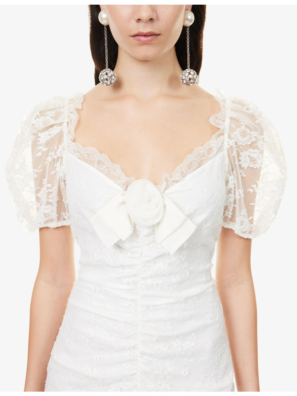 Asymmetric Embellished Lace Gown - 5