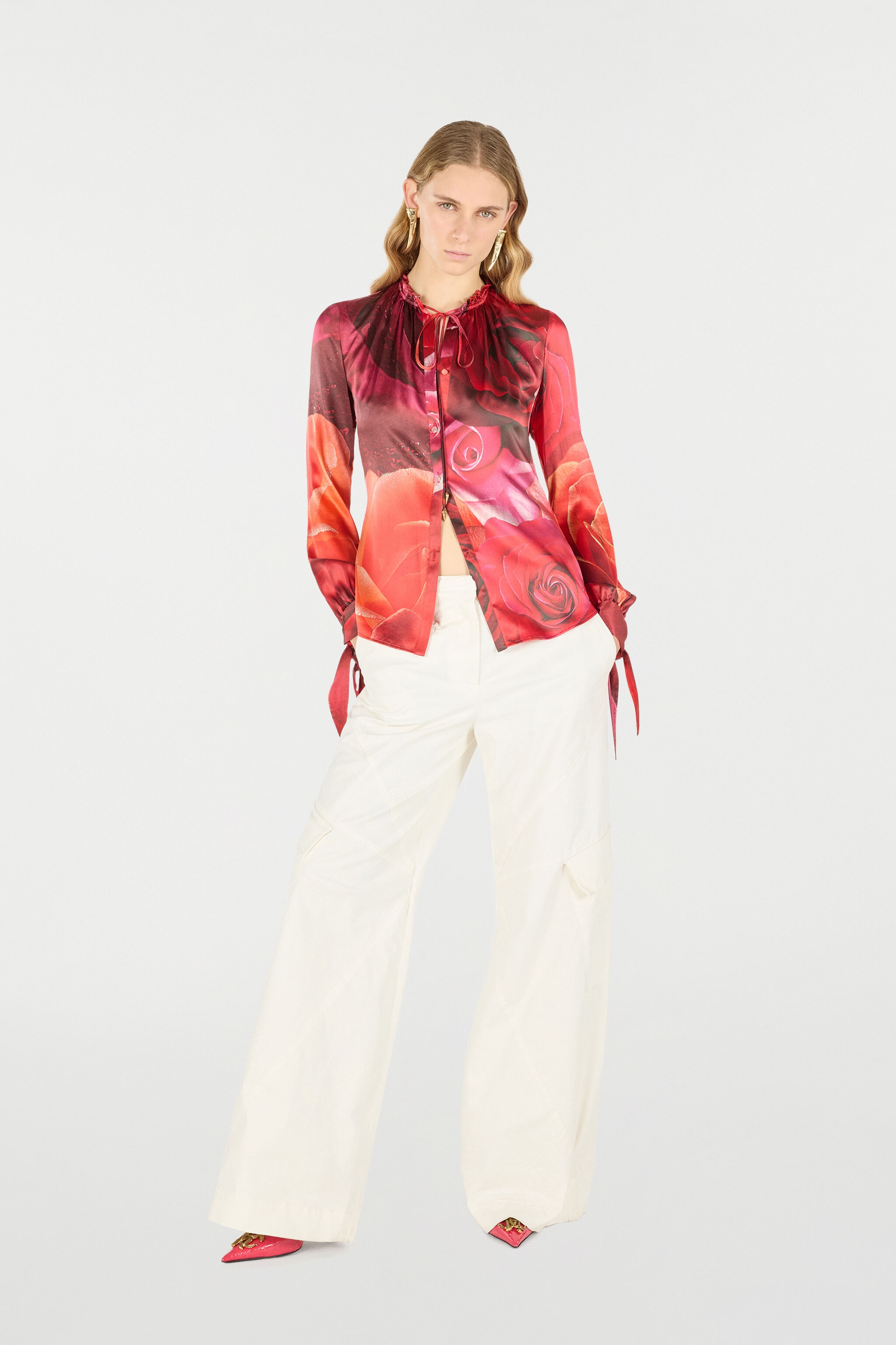 Rose-Print Silk Shirt - 2
