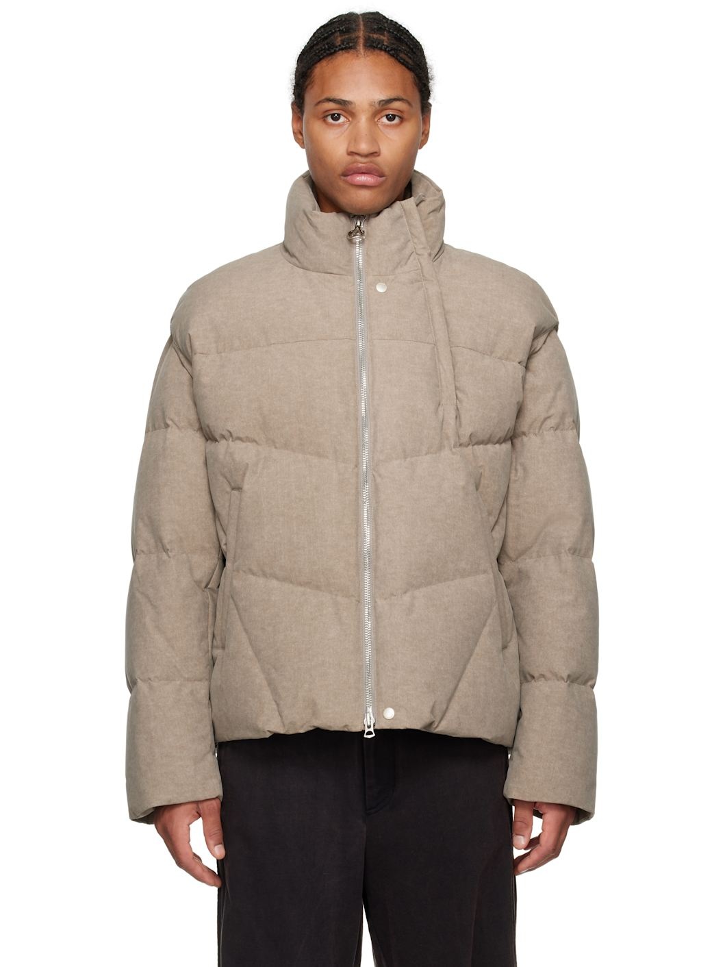 Taupe Detachable Sleeves Down Jacket - 1
