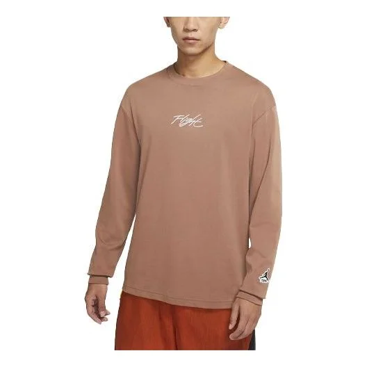 Air Jordan Flight Essentials Embroidered Alphabet Loose Round Neck Long Sleeves Brown T-Shirt DN4428 - 1