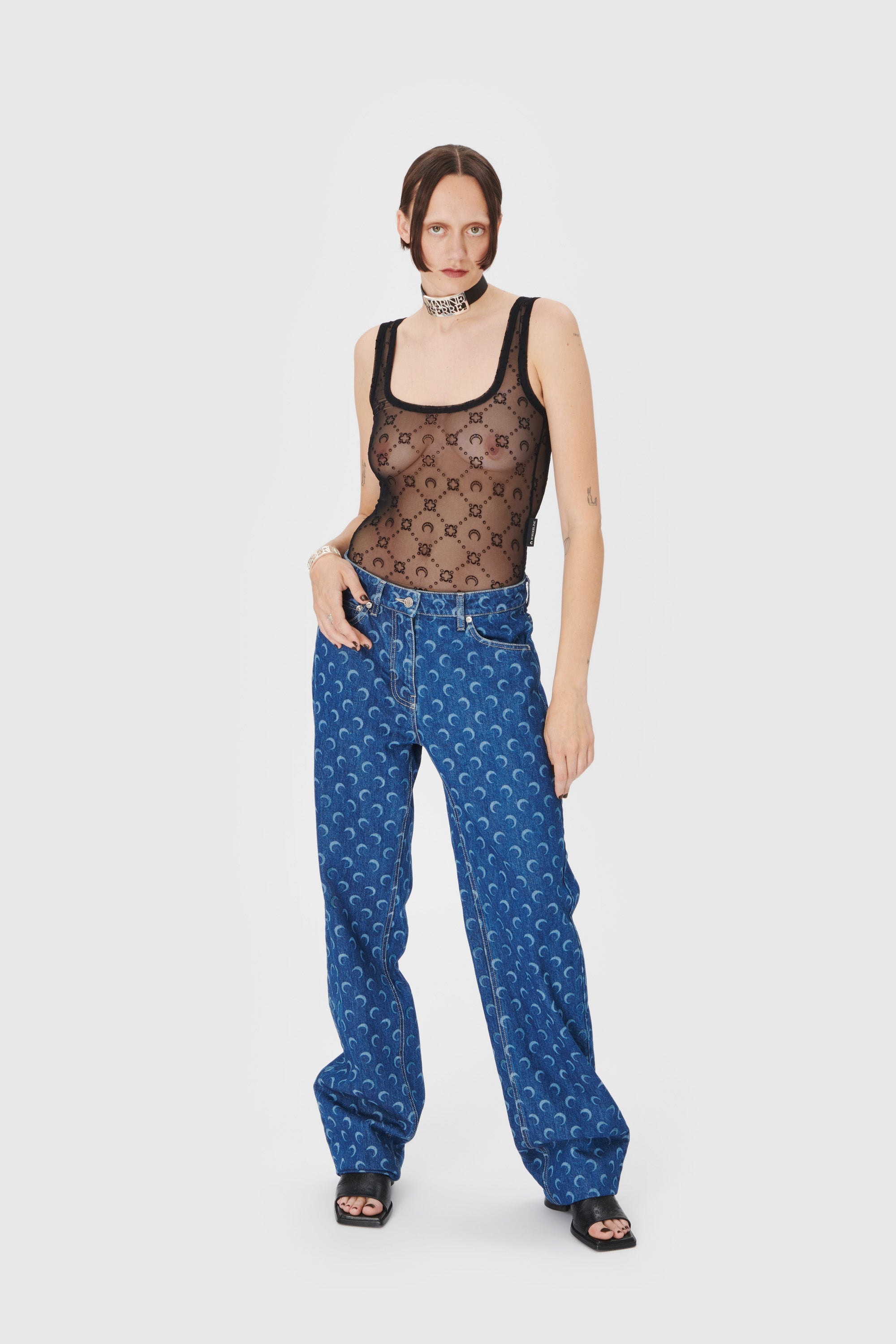 Moonogram Mesh Flock Bodysuit - 2