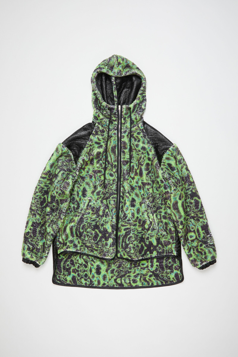Printed fleece hooded jacket - Green/black - 1