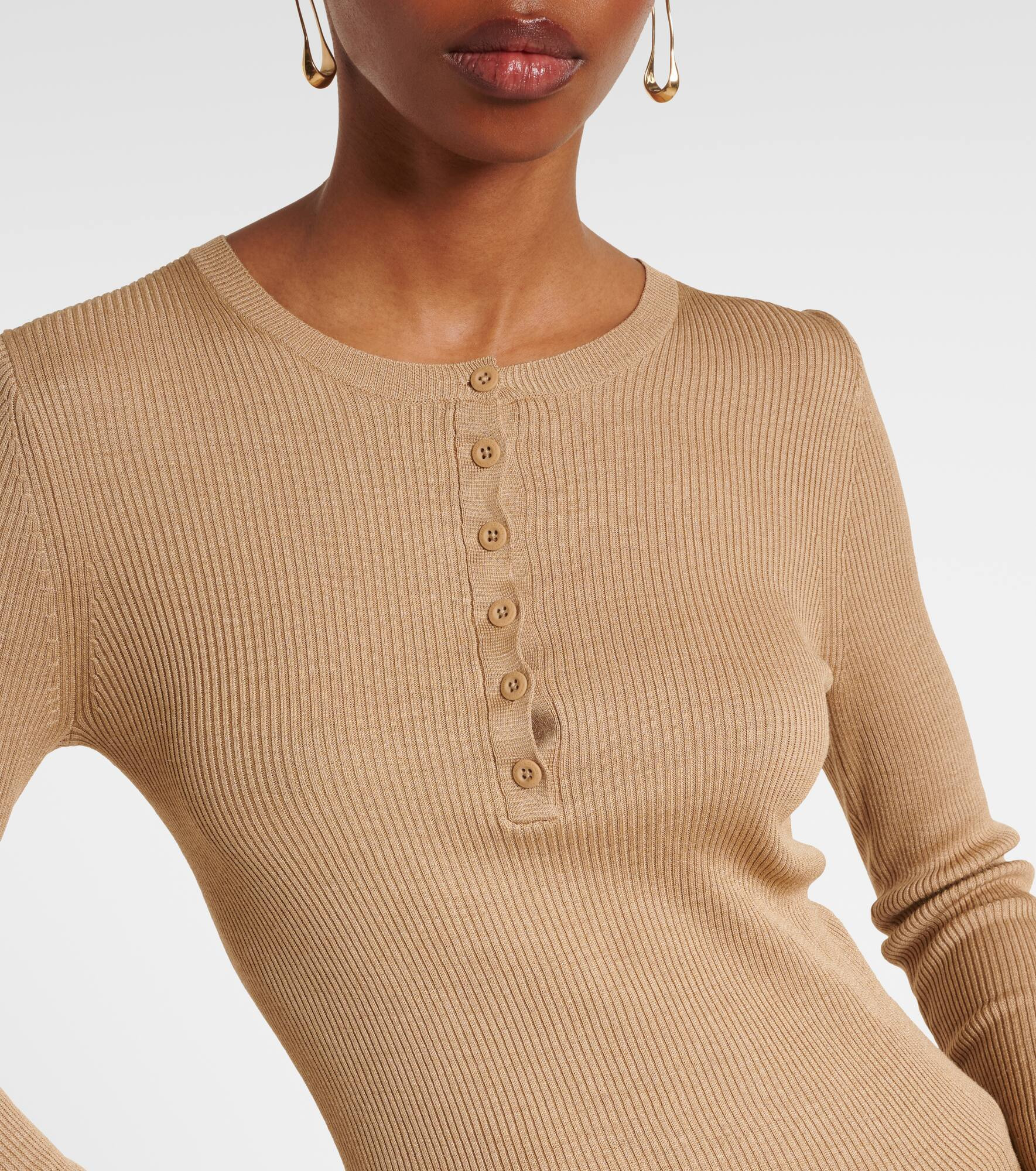 Kyrie ribbed-knit silk Henley shirt - 4