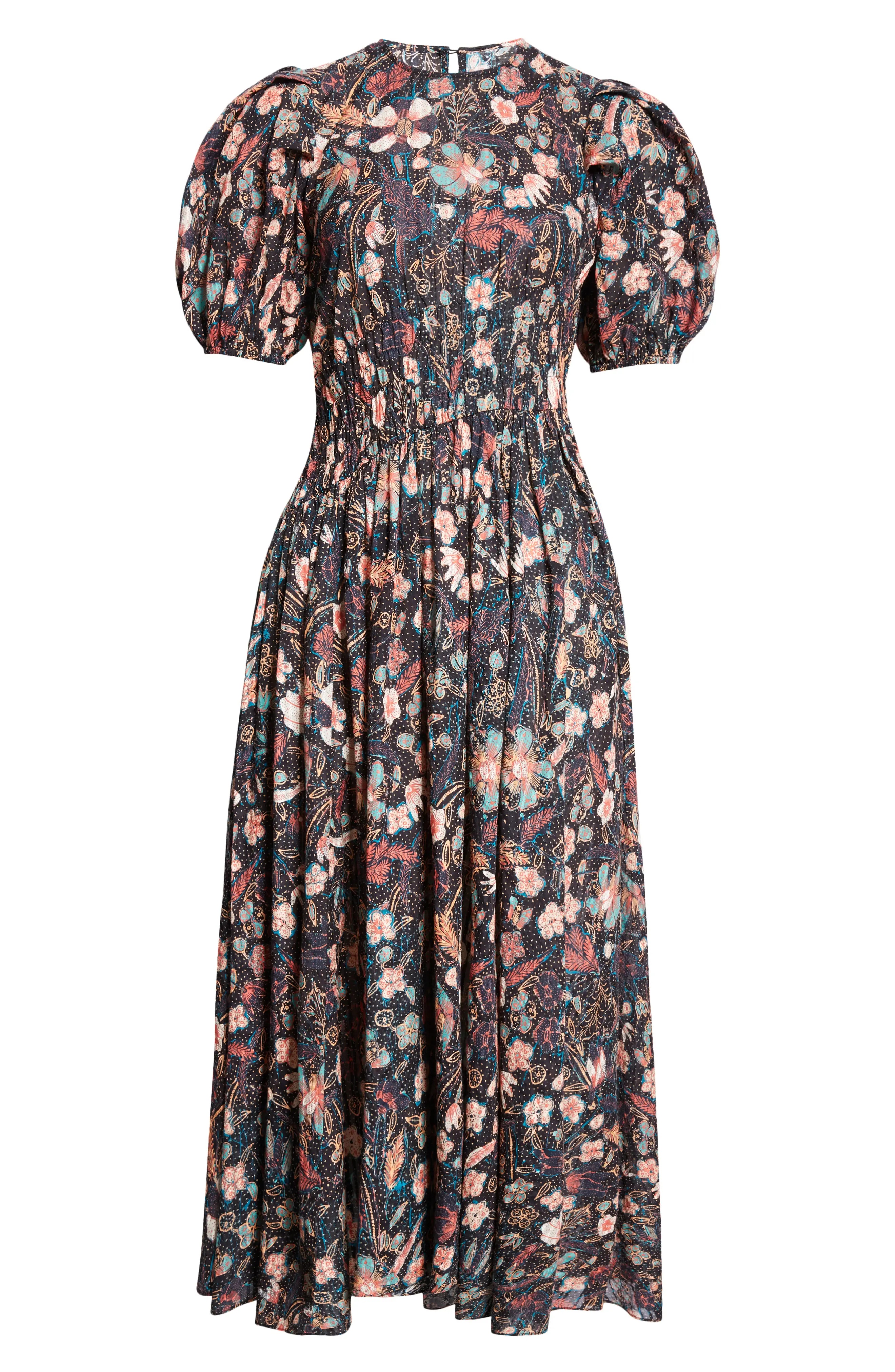 Eden Floral Puff Sleeve Cotton Blend Midi Dress - 5