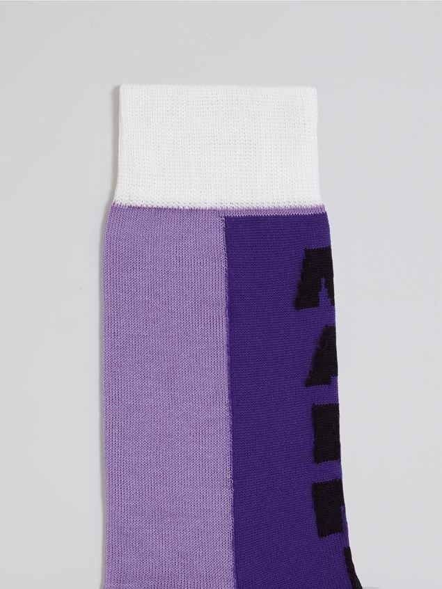 PURPLE COTTON AND NYLON LOGO INTARSIA SOCK - 3