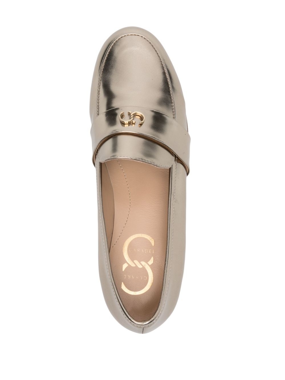 logo-plaque metallic loafers - 4