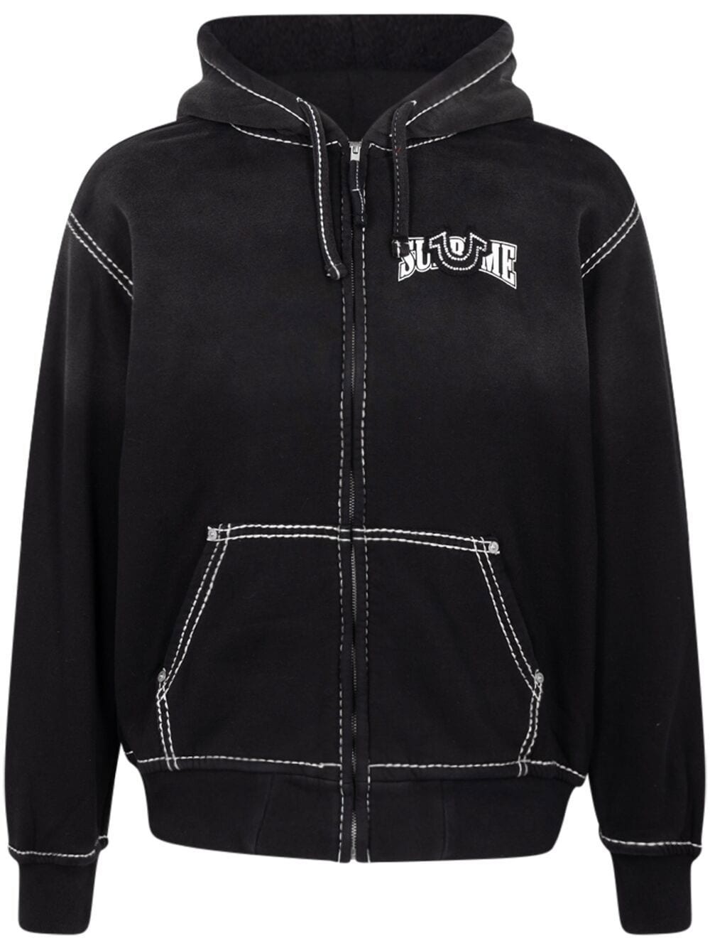 contrasting stitch zip-up hoodie - 1