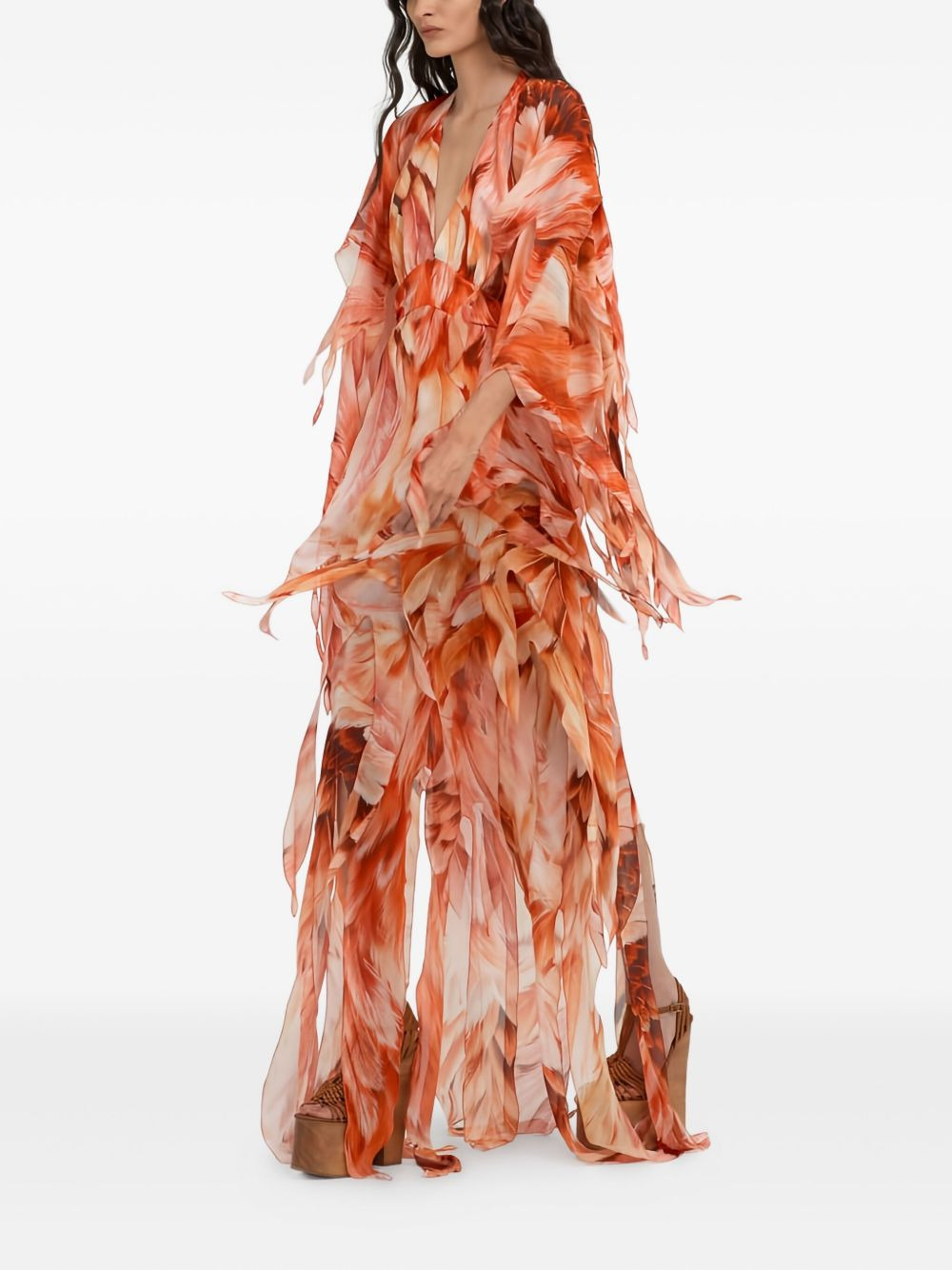 feather-effect patterned maxi dress - 4