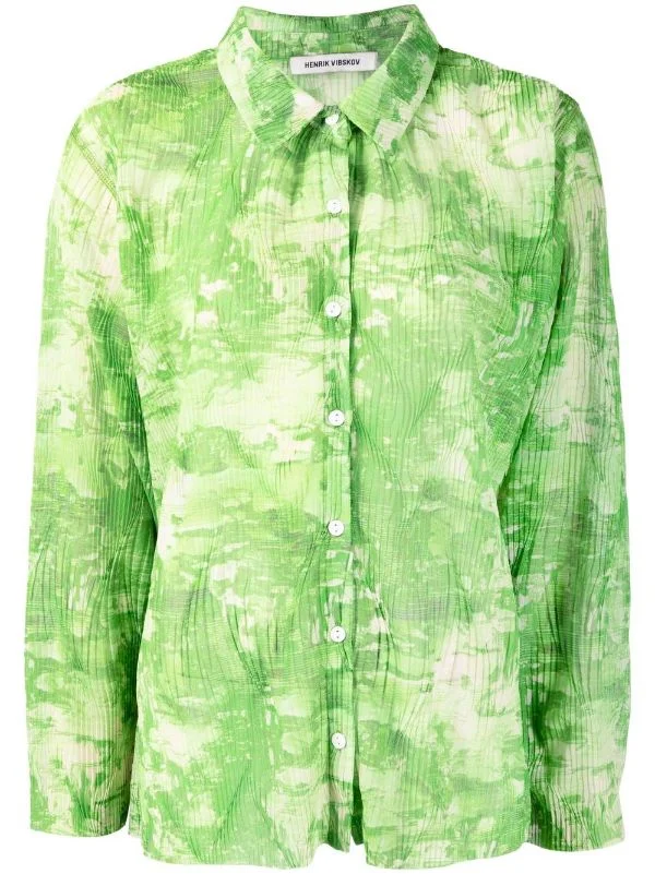 SHORT MESH PLISSÉ SHIRT - GREEN RIDDLE - 1