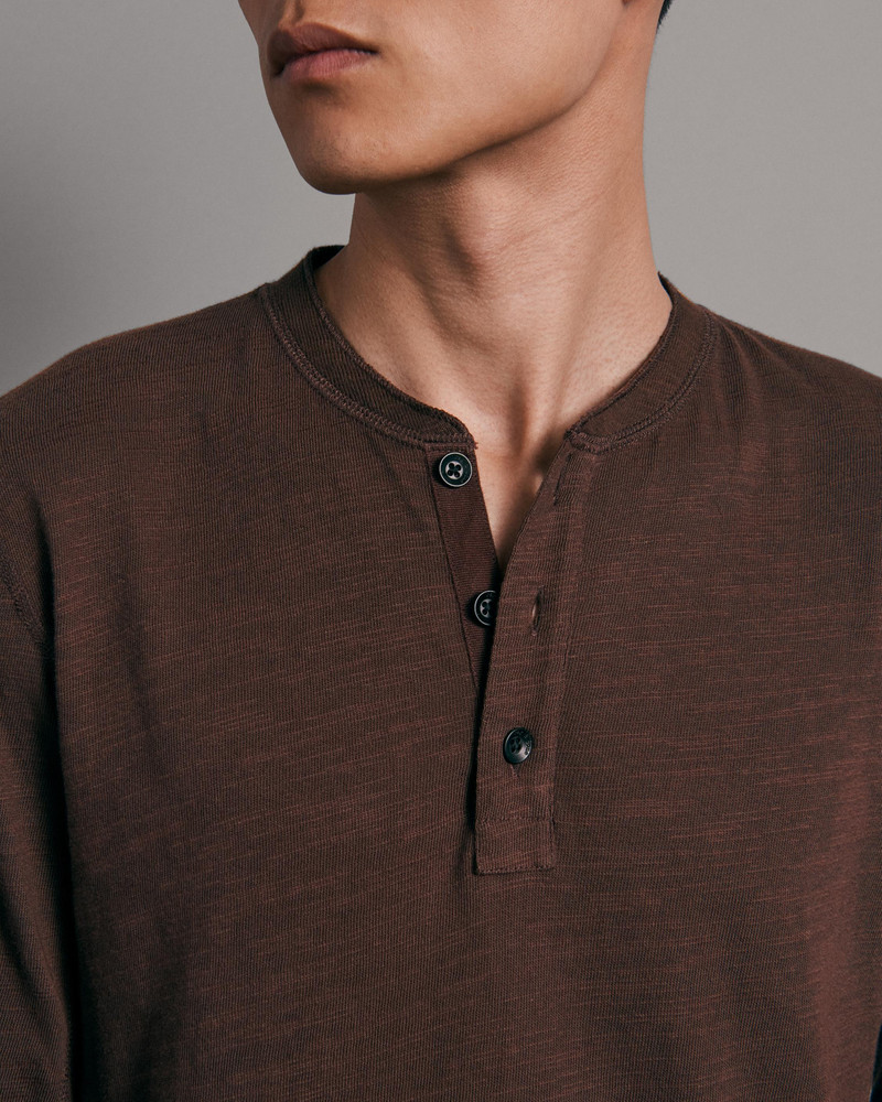 Classic Flame Long Sleeve Henley Cotton T-Shirt 6