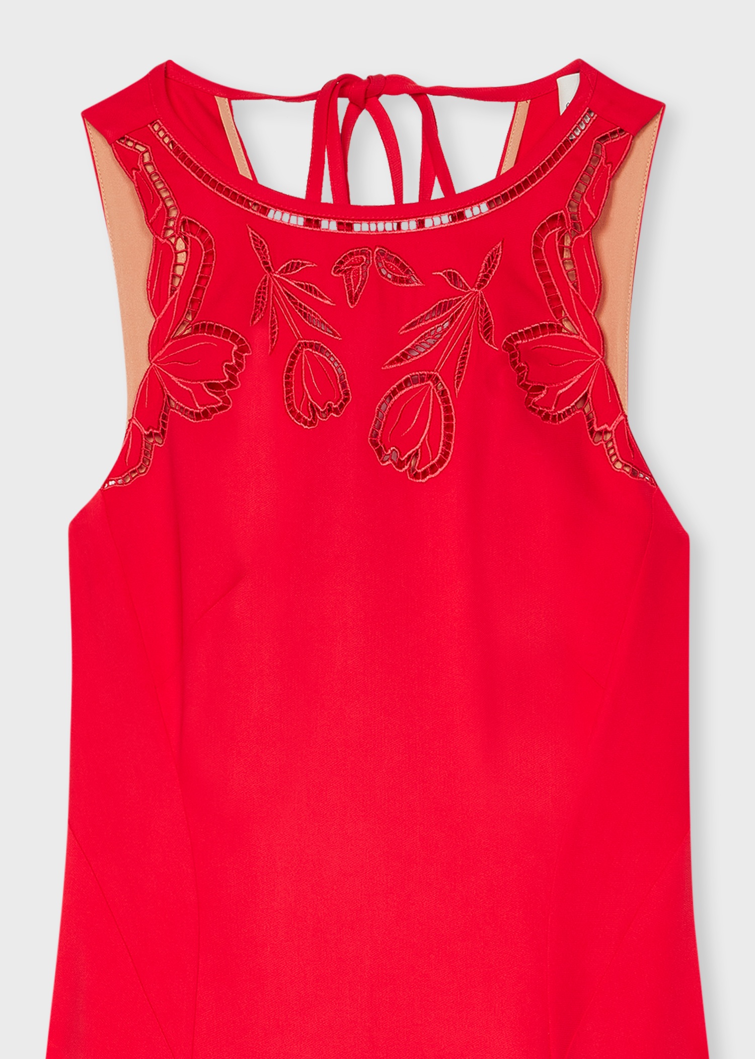 Women's Red Sleeveless Dress with Cutout Neckline - 2