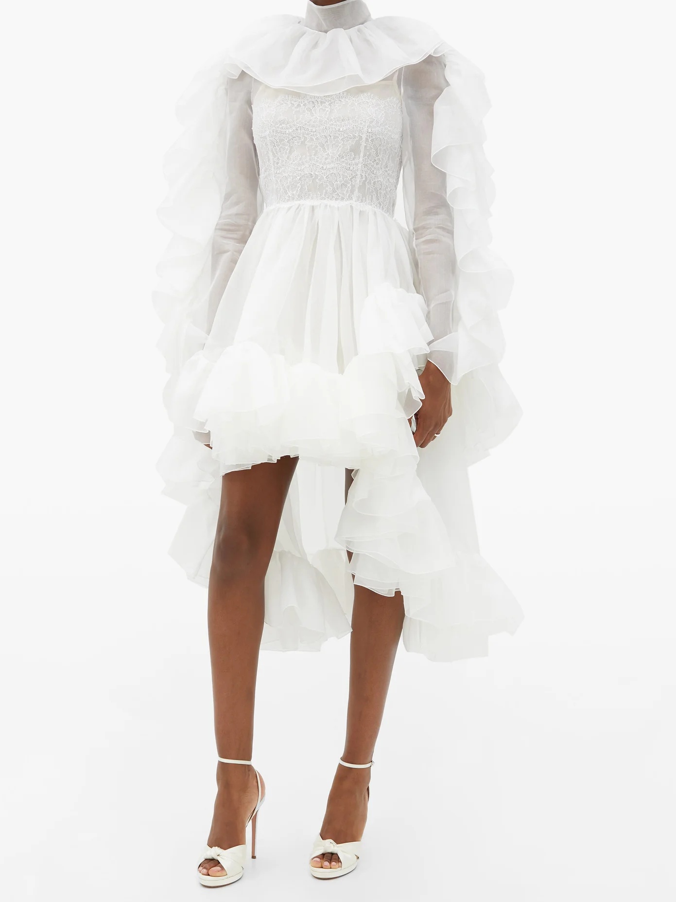 Ruffled dip-hem silk-organza dress - 2