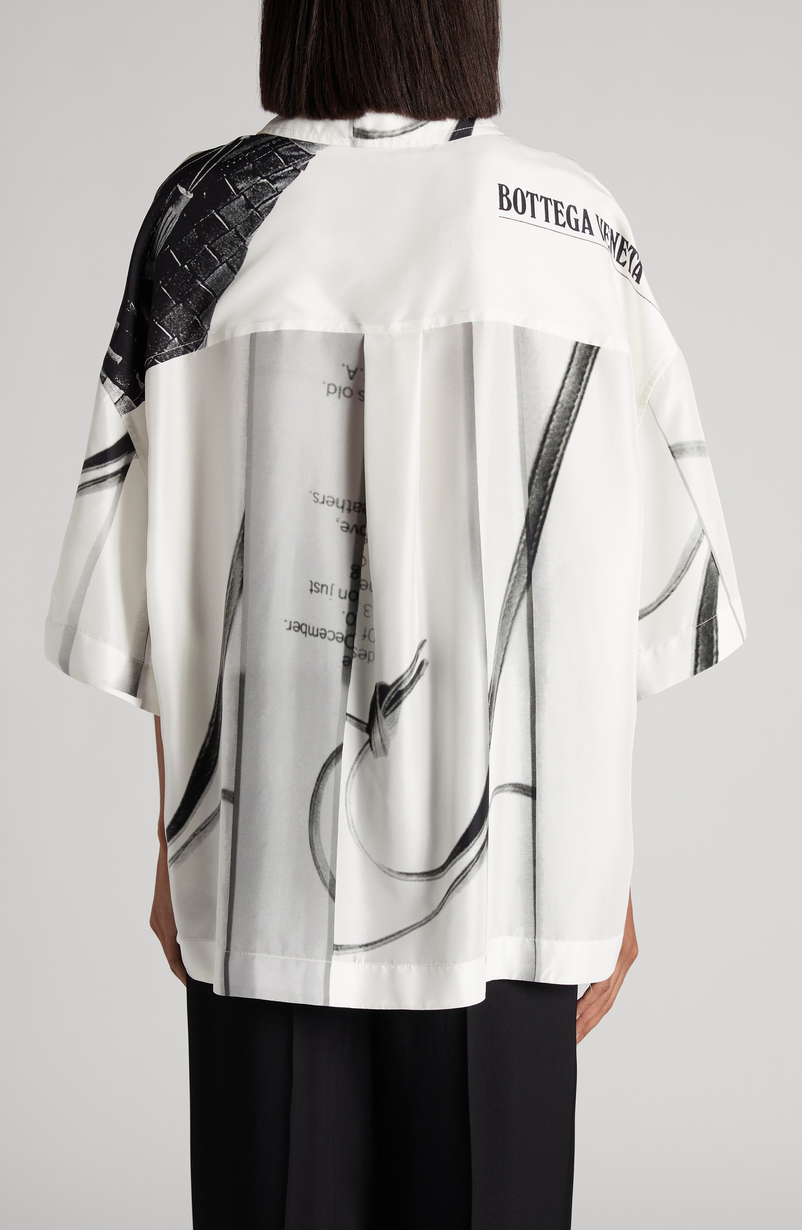Bottega Veneta Campaign Print Oversize Silk Button-Up Shirt in 9060 Chalk/Black at Nordstrom - 3