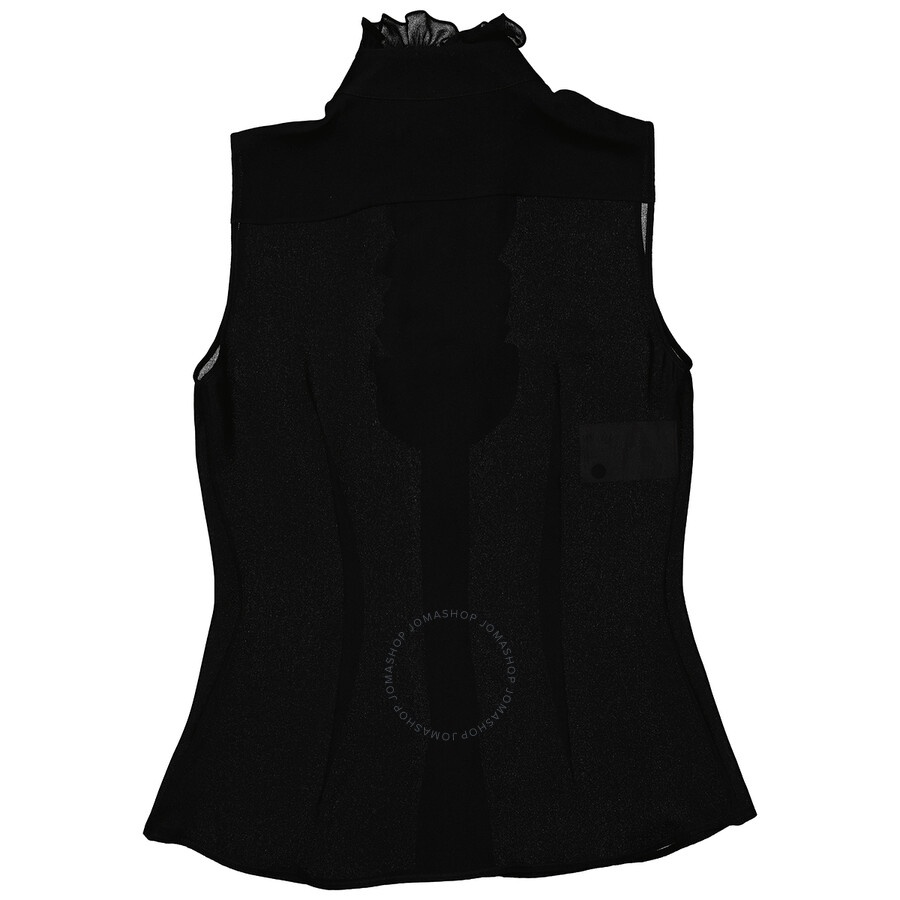 Moschino Ladies Black Ruffle-Trim Silk Sleeveless Shirt, Brand Size 38 (US Size 4) - 2