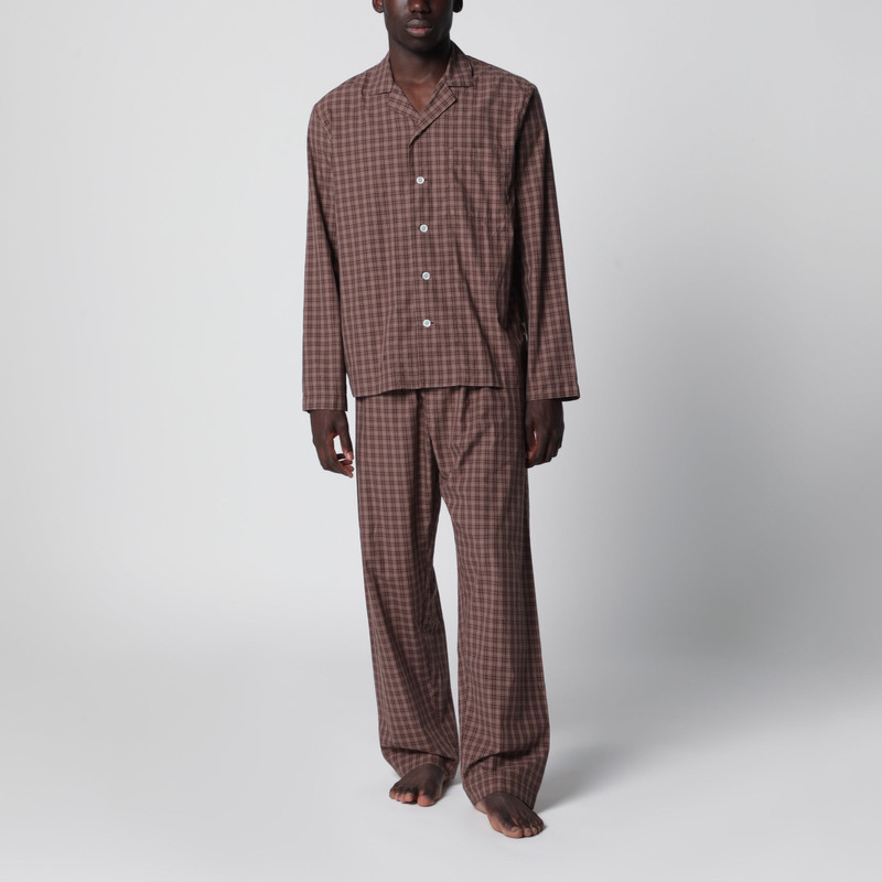 TEKLA Serra-colored cotton pajama shirt with check pattern outlook
