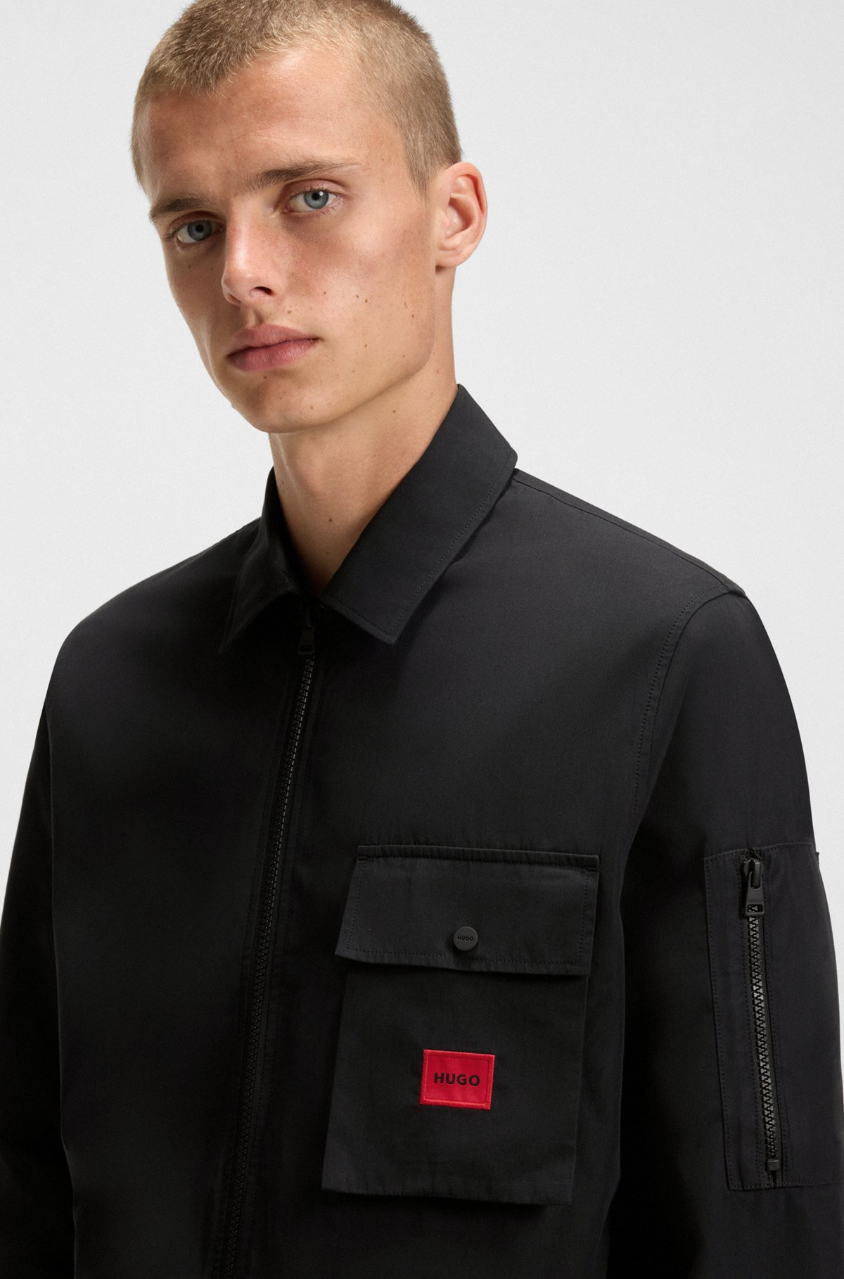 ZIP-UP CANVAS OVERSHIRT WITH LOGO LABEL - 3
