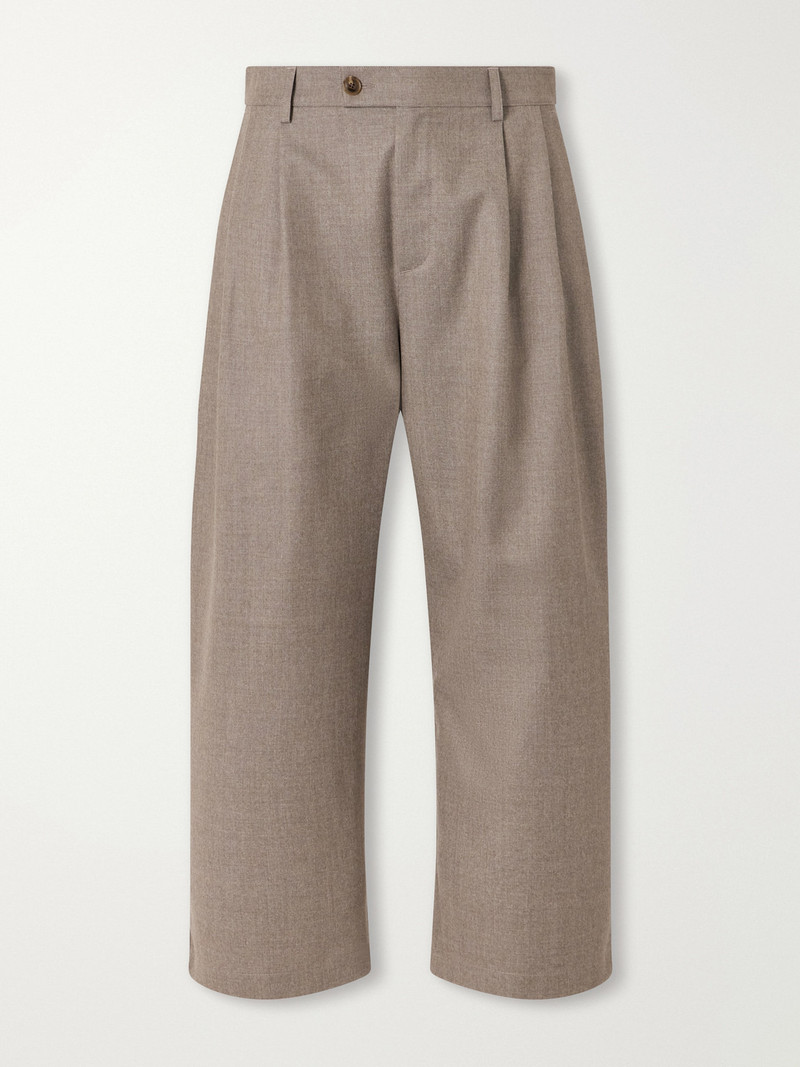 Yesa Wide-Leg Pleated Mélange Virgin Wool-Twill Trousers 1