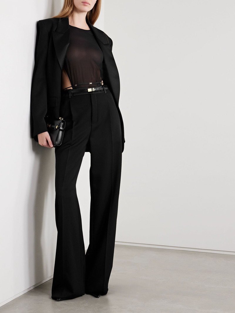 SAINT LAURENT Satin-trimmed wool blazer Black outlook