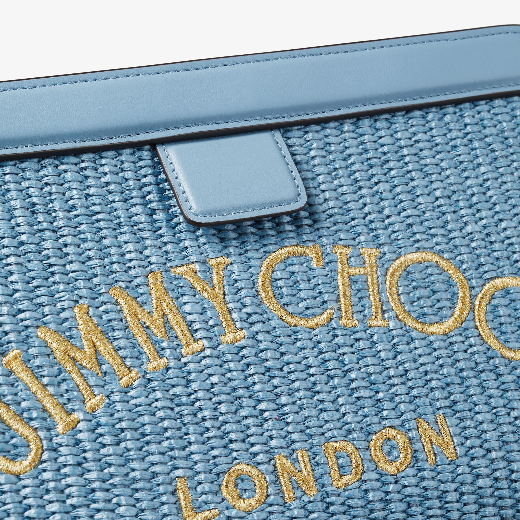 Varenne Pouch
Smoky Blue Raffia and Smooth Leather Pouch with Jimmy Choo Embroidery - 4