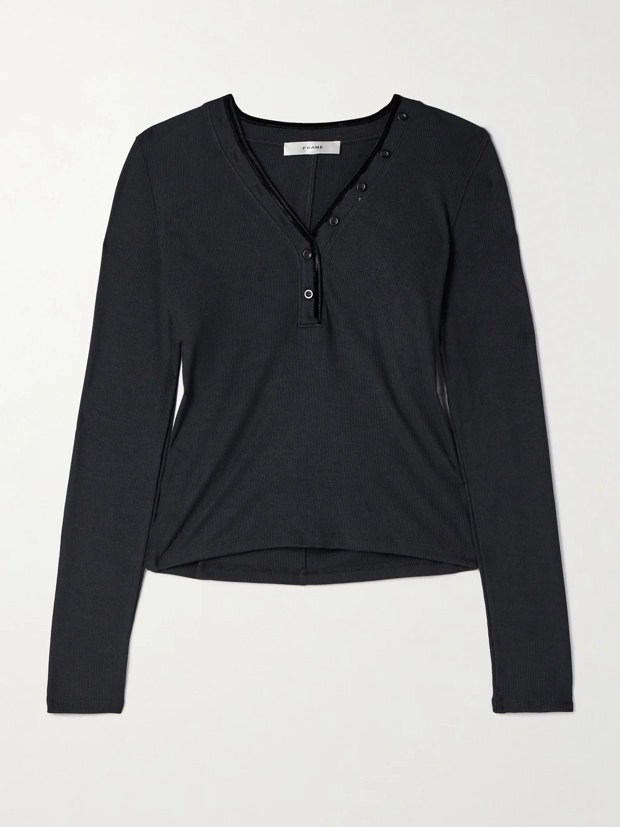 The Henley Velvet-trimmed Ribbed Stretch-modal Top - 1